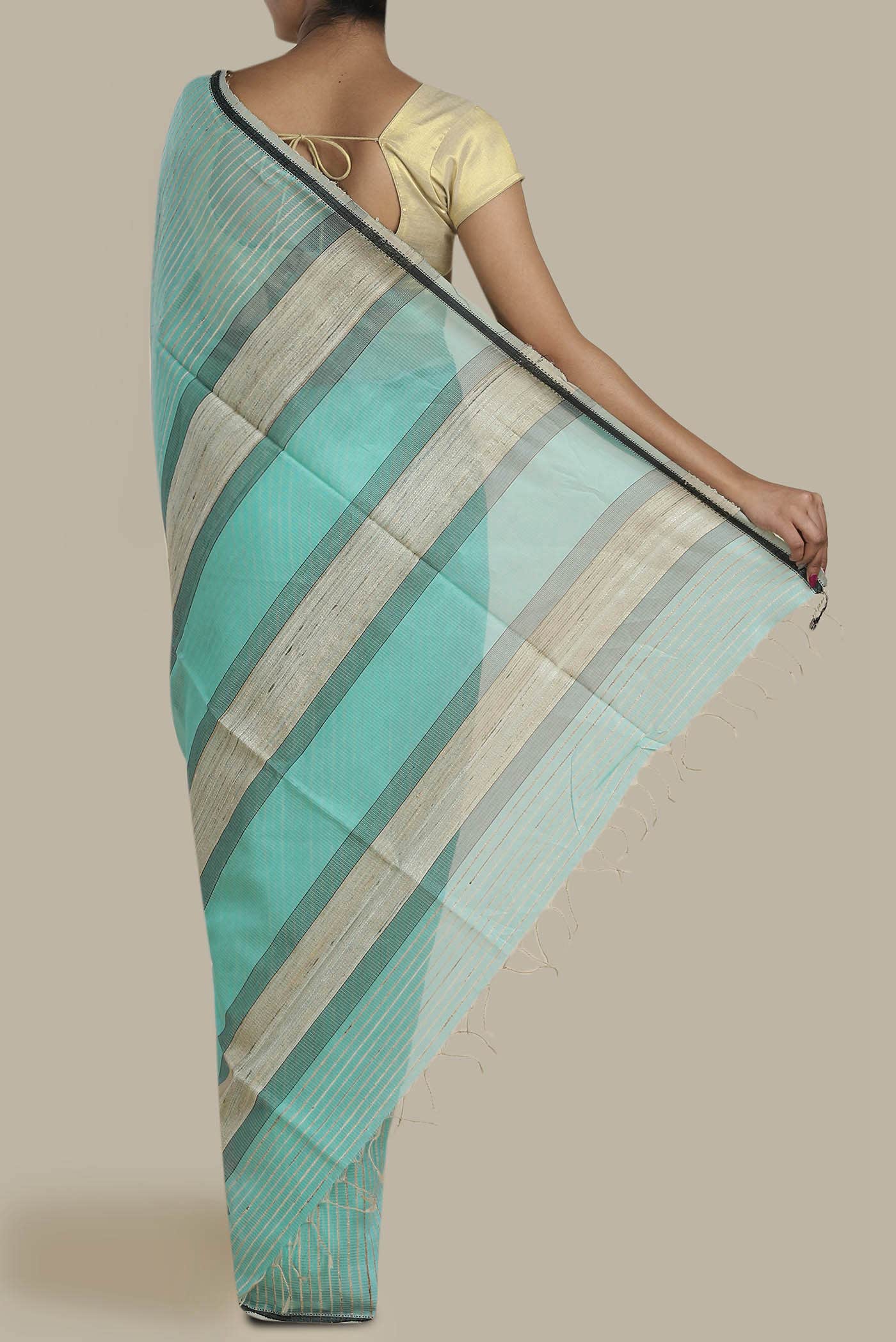 Sea Green Maheshwari Silk Cotton Saree