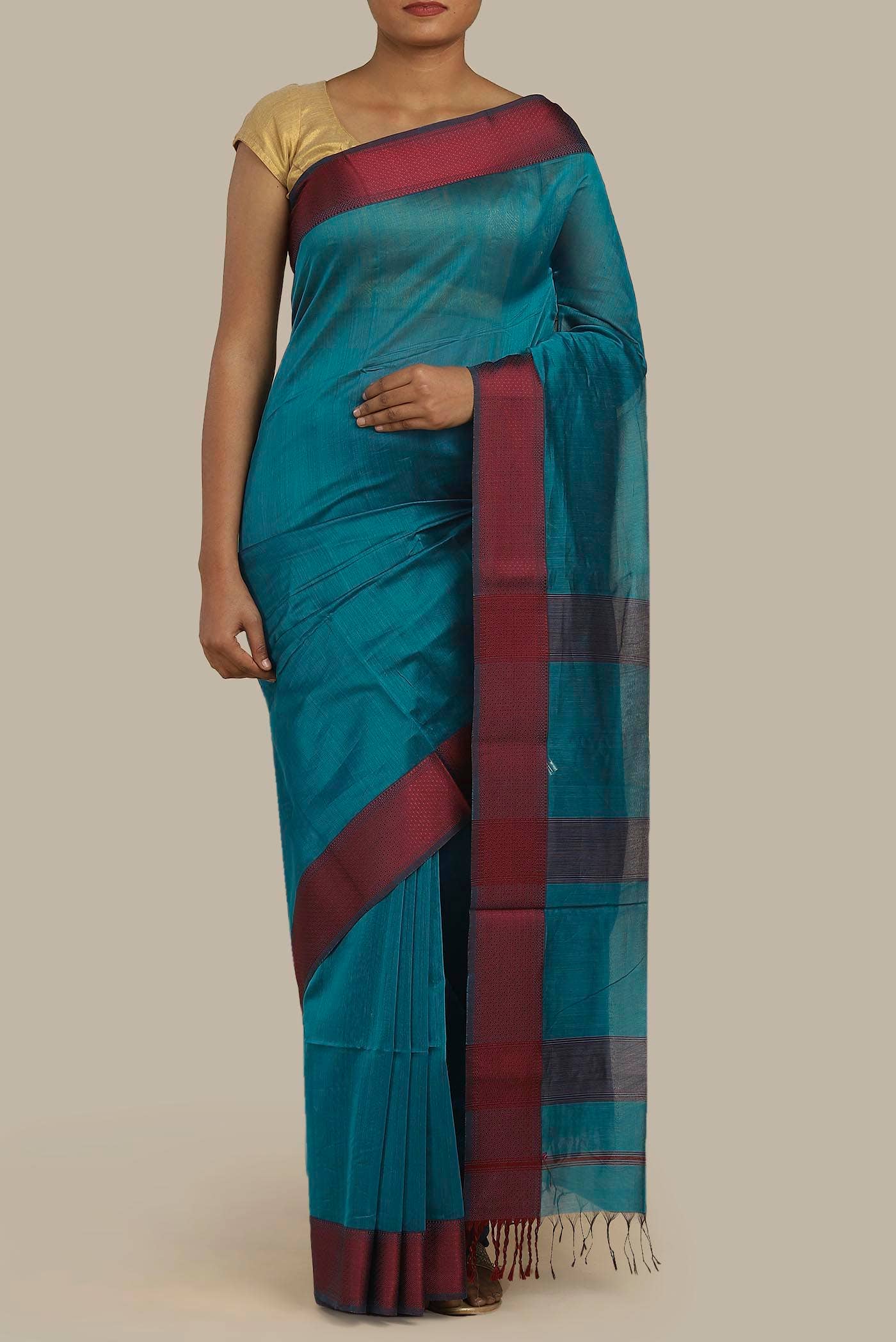 Blue Maheshwari Silk Cotton Saree