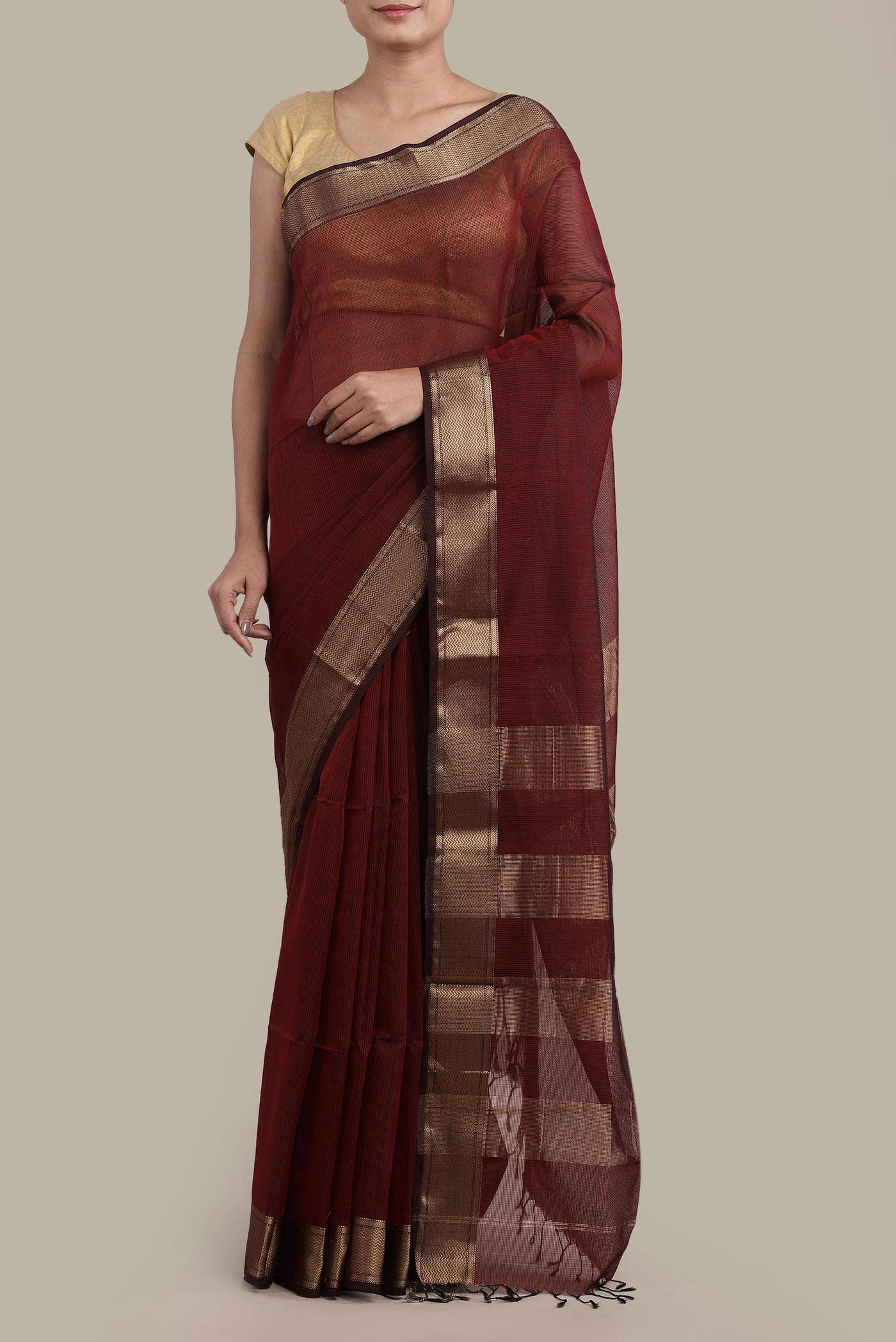 Maroon Maheshwari Silk Cotton Saree