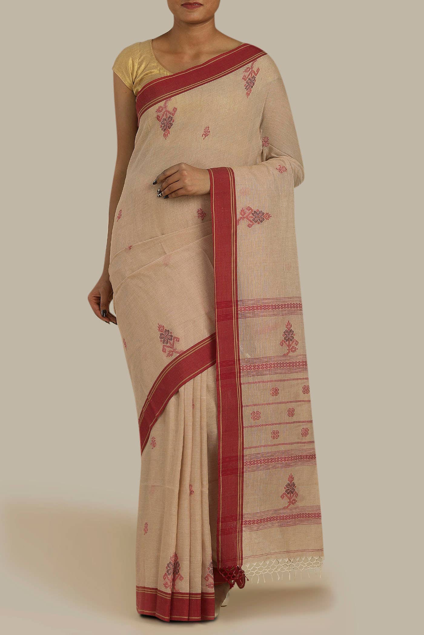 Beige Bengal Cotton Saree