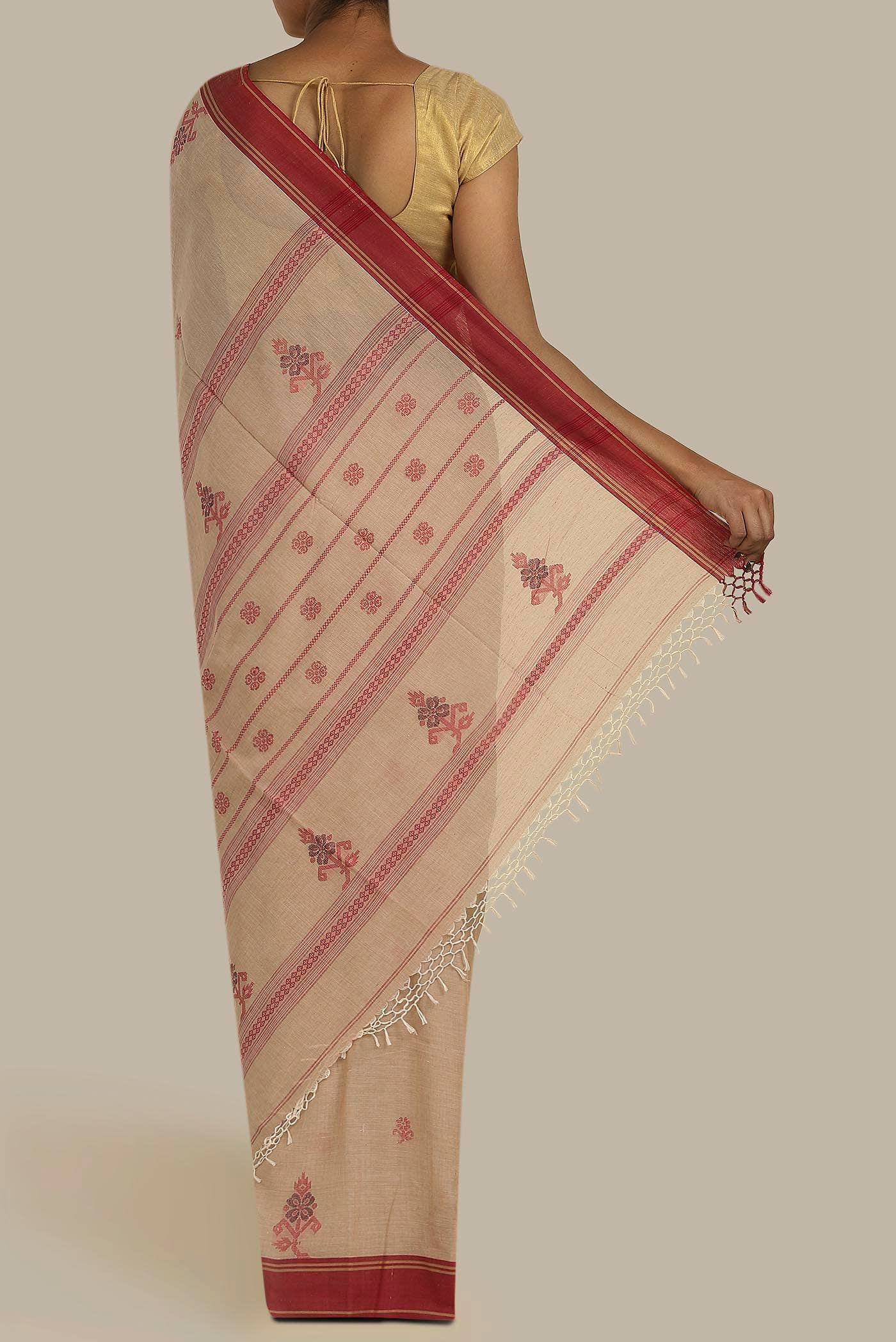 Beige Bengal Cotton Saree