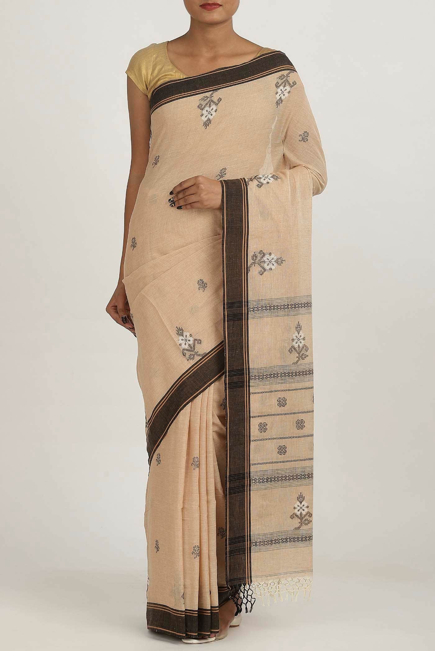 Beige Bengal Cotton Saree