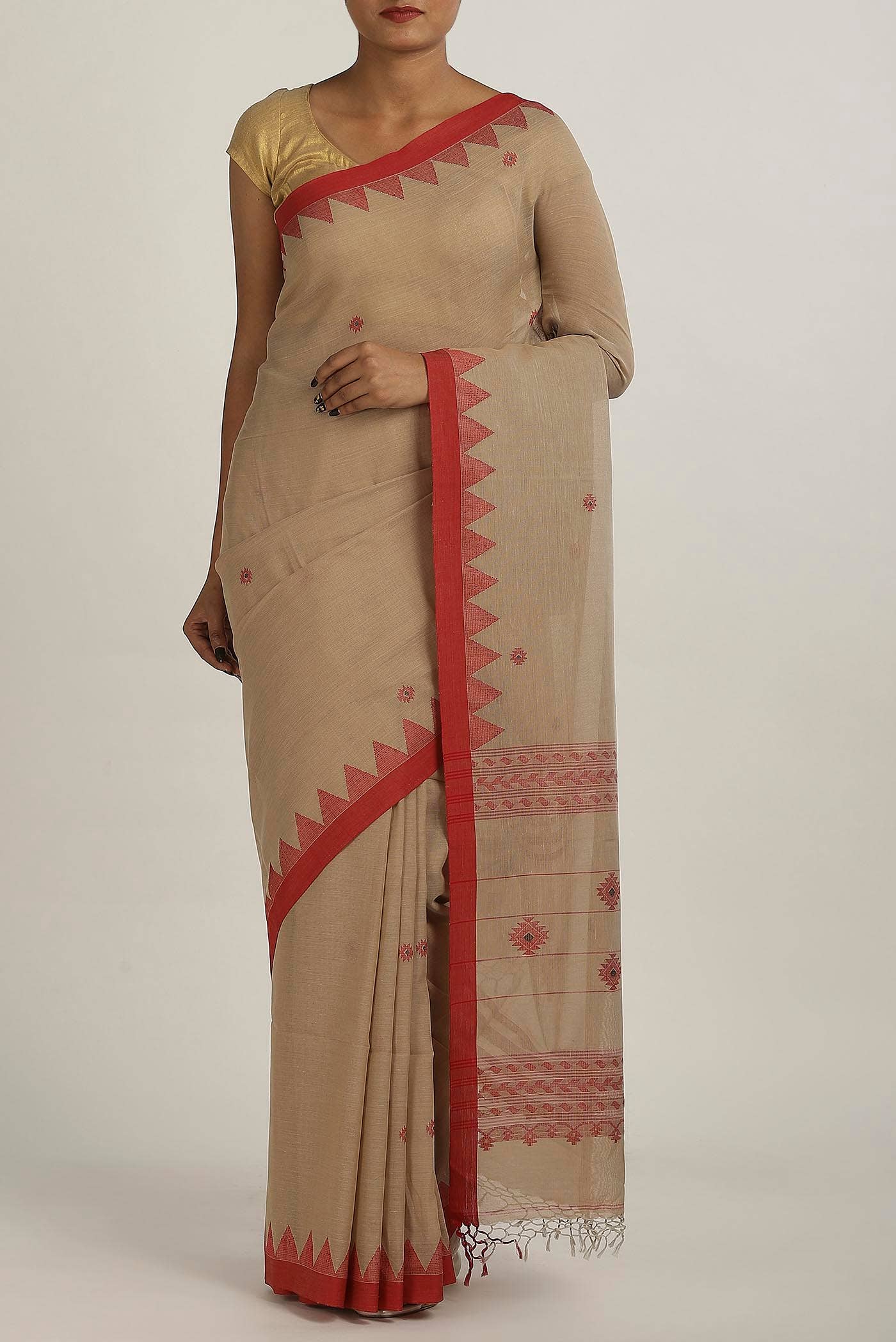 Beige Bengal Cotton Saree