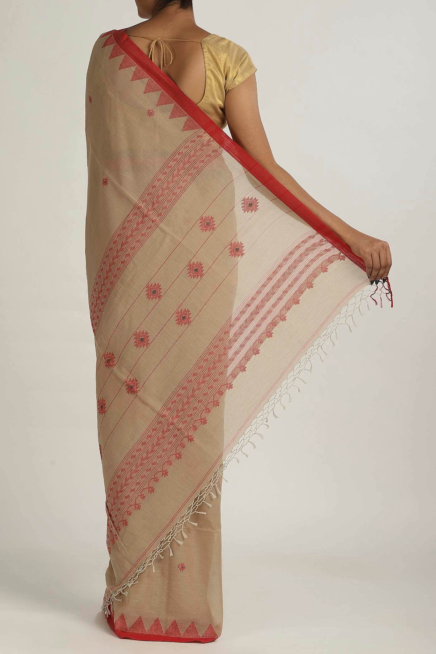 Beige Bengal Cotton Saree