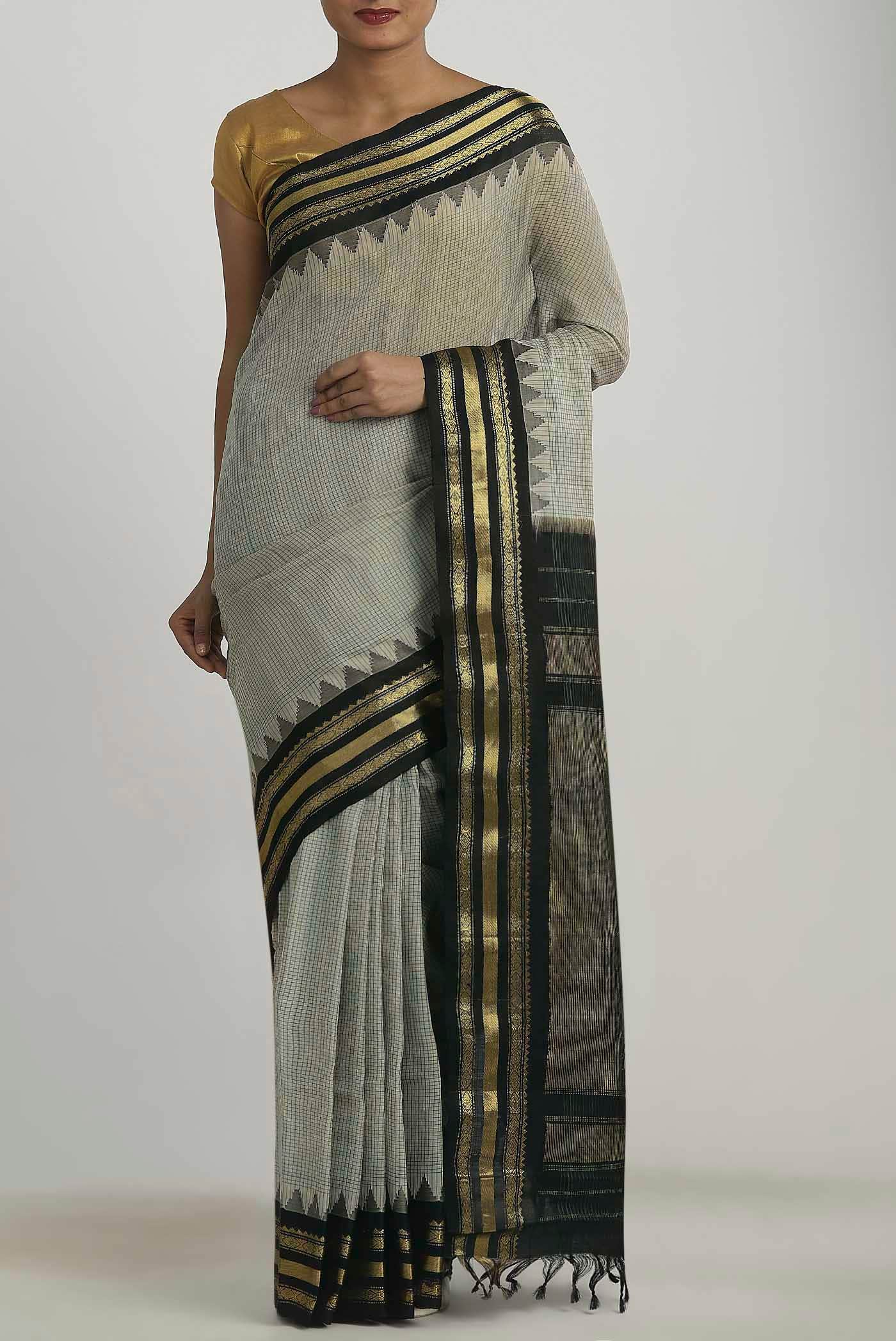 Beige Gadwal Silk Cotton Saree
