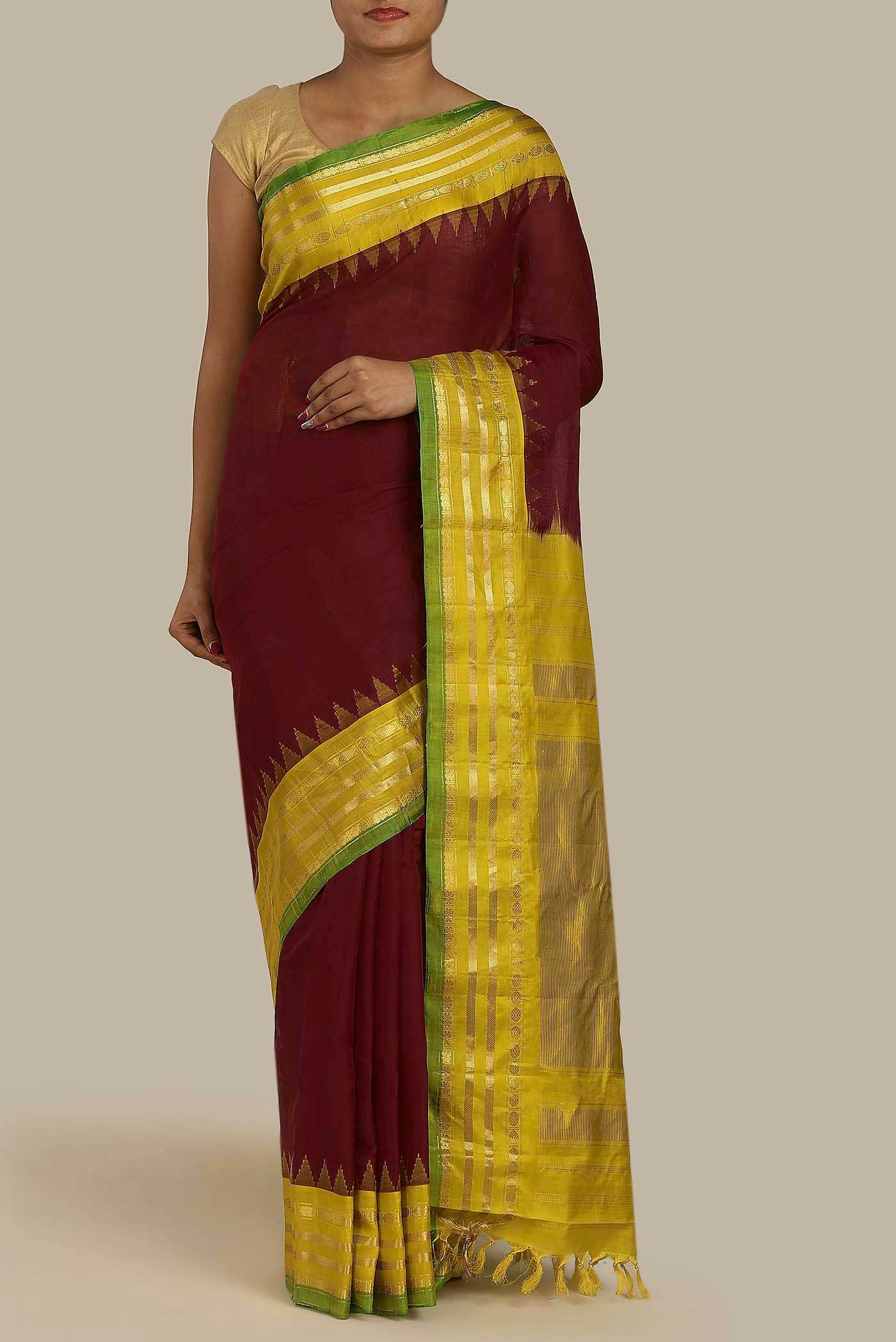 Maroon Gadwal Silk Cotton Saree