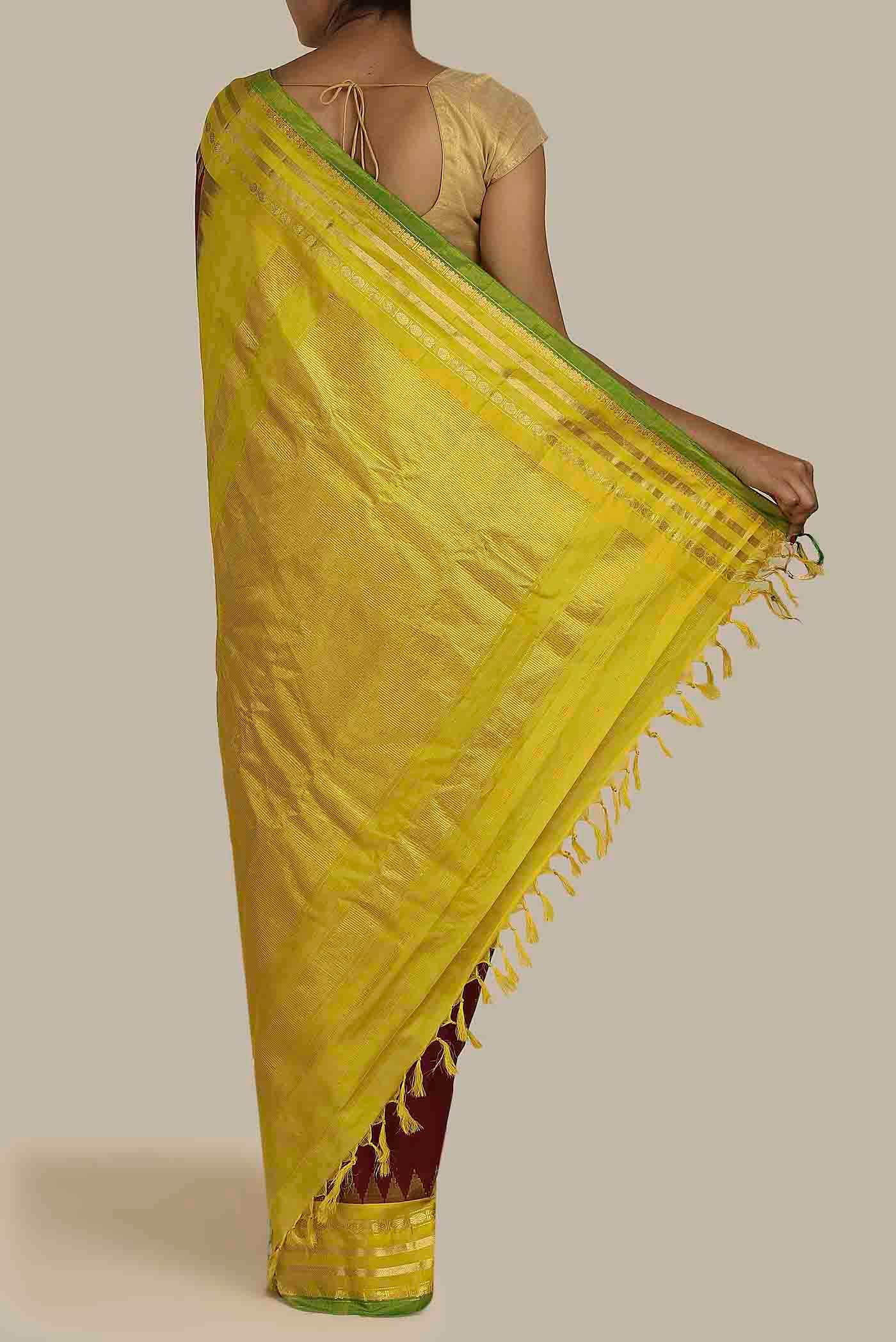 Maroon Gadwal Silk Cotton Saree