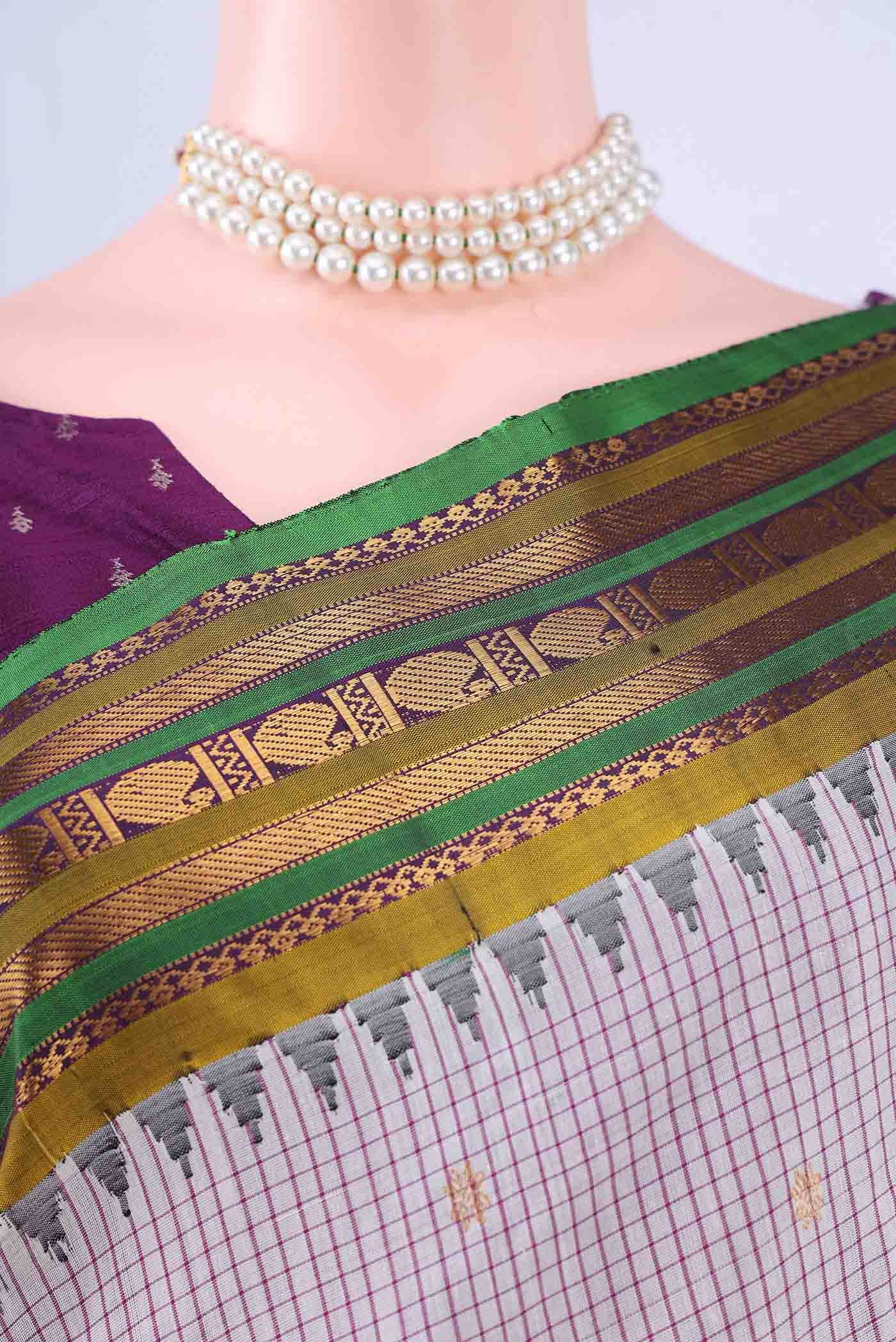 White Gadwal Silk Saree