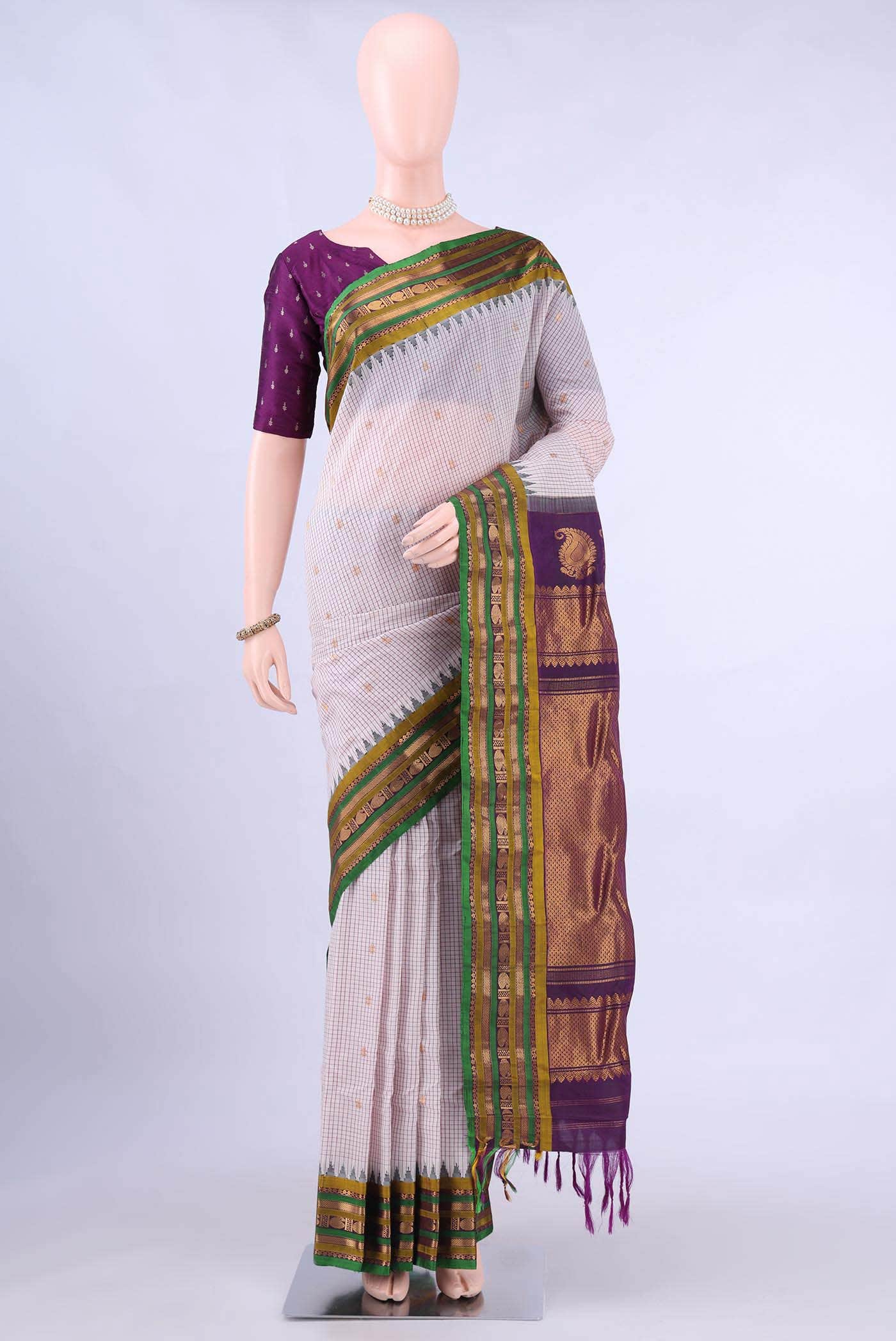 White Gadwal Silk Saree