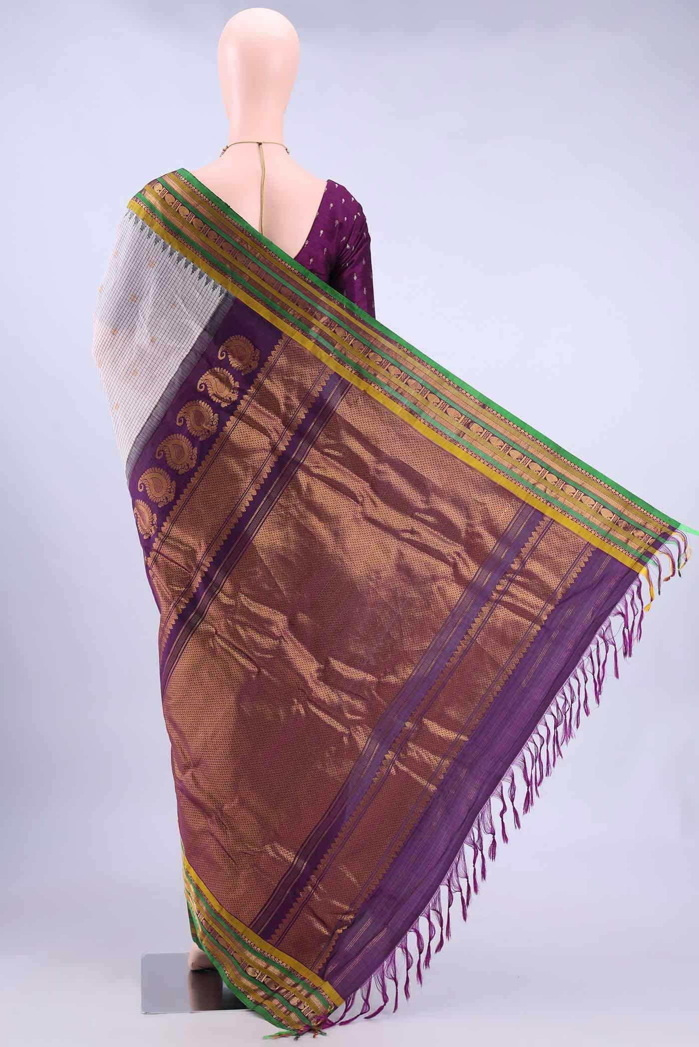 White Gadwal Silk Saree