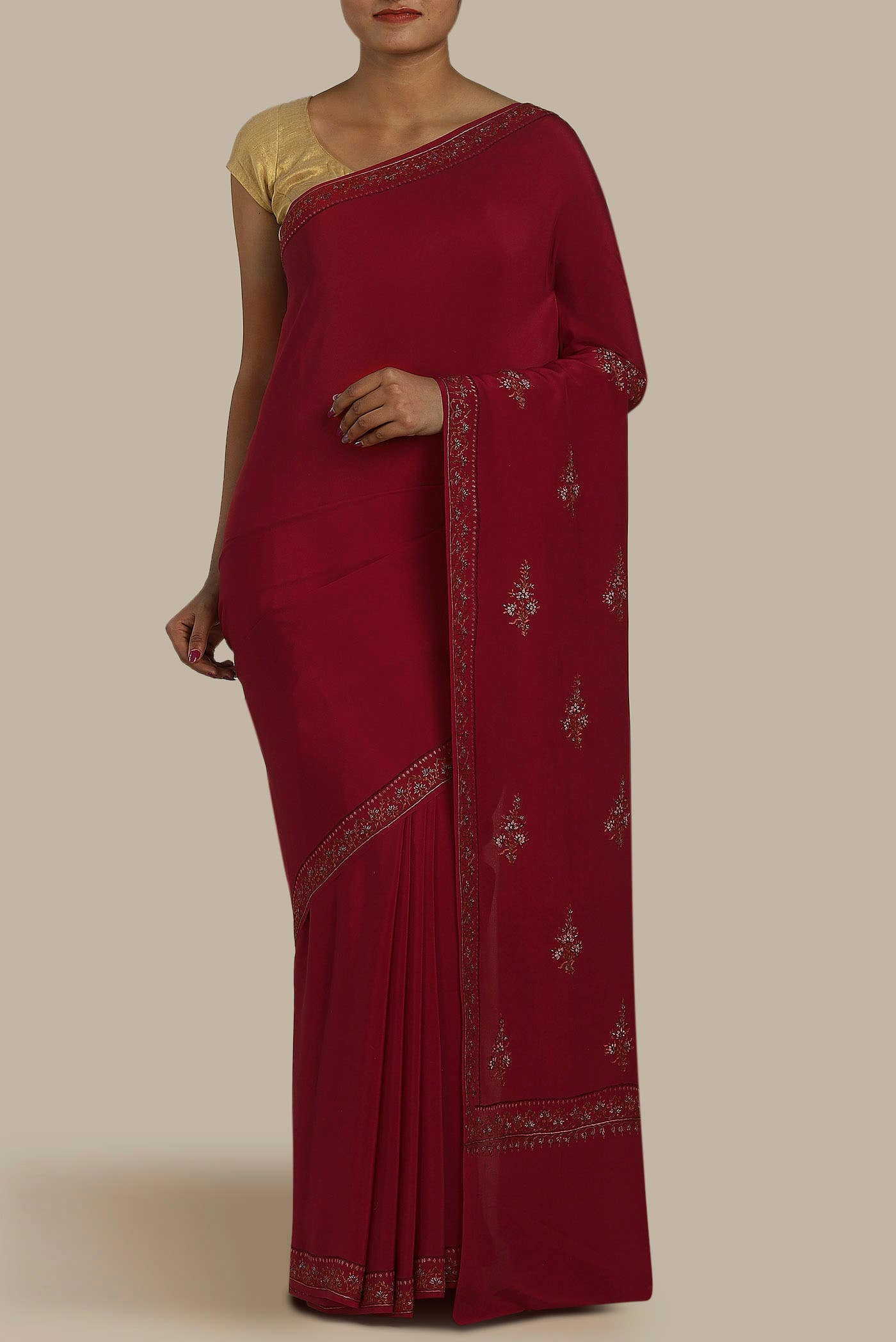 Maroon Crepe Saree