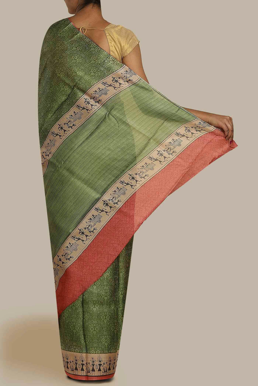 Green Bhagalpuri Tussar Silk Saree