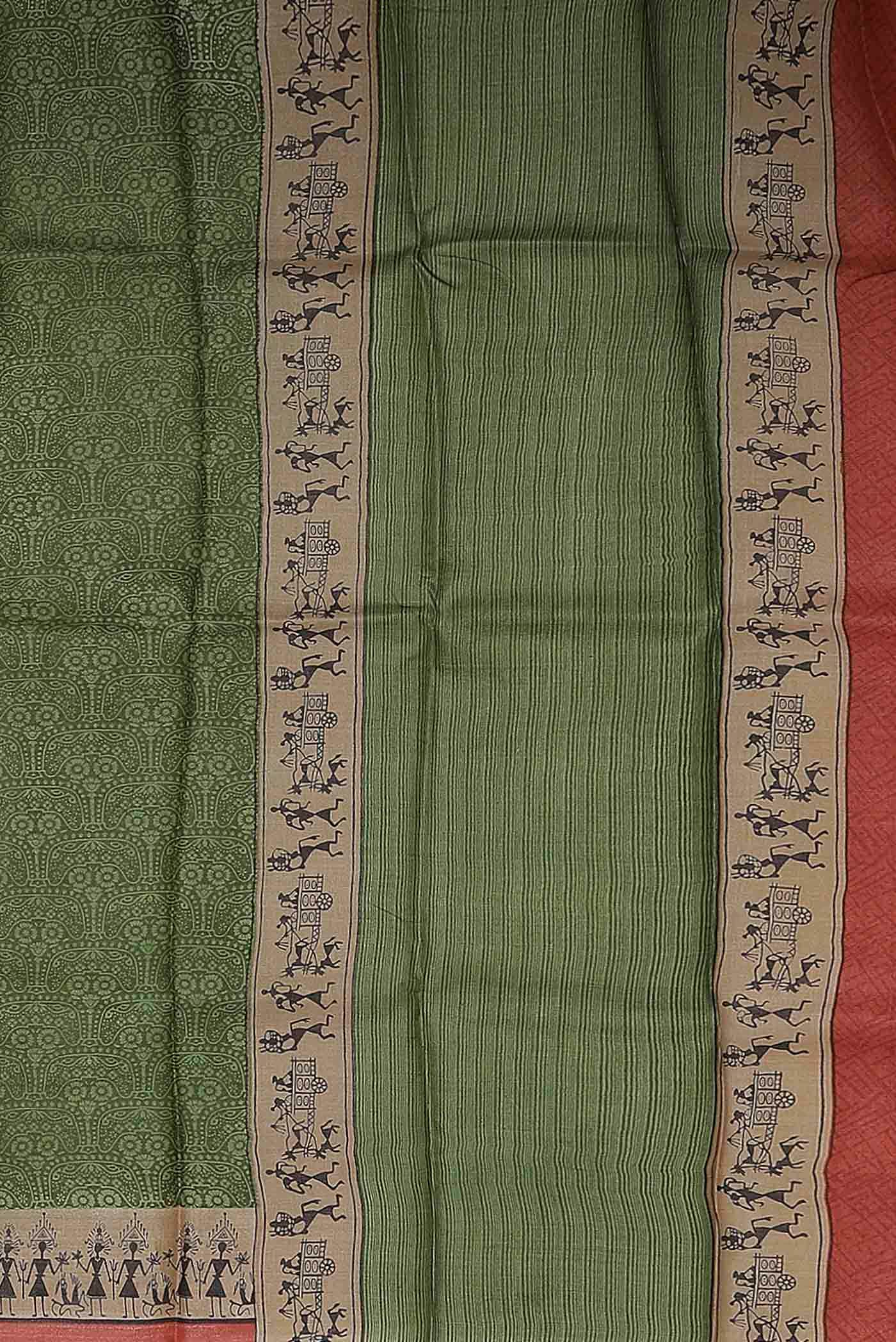 Green Bhagalpuri Tussar Silk Saree