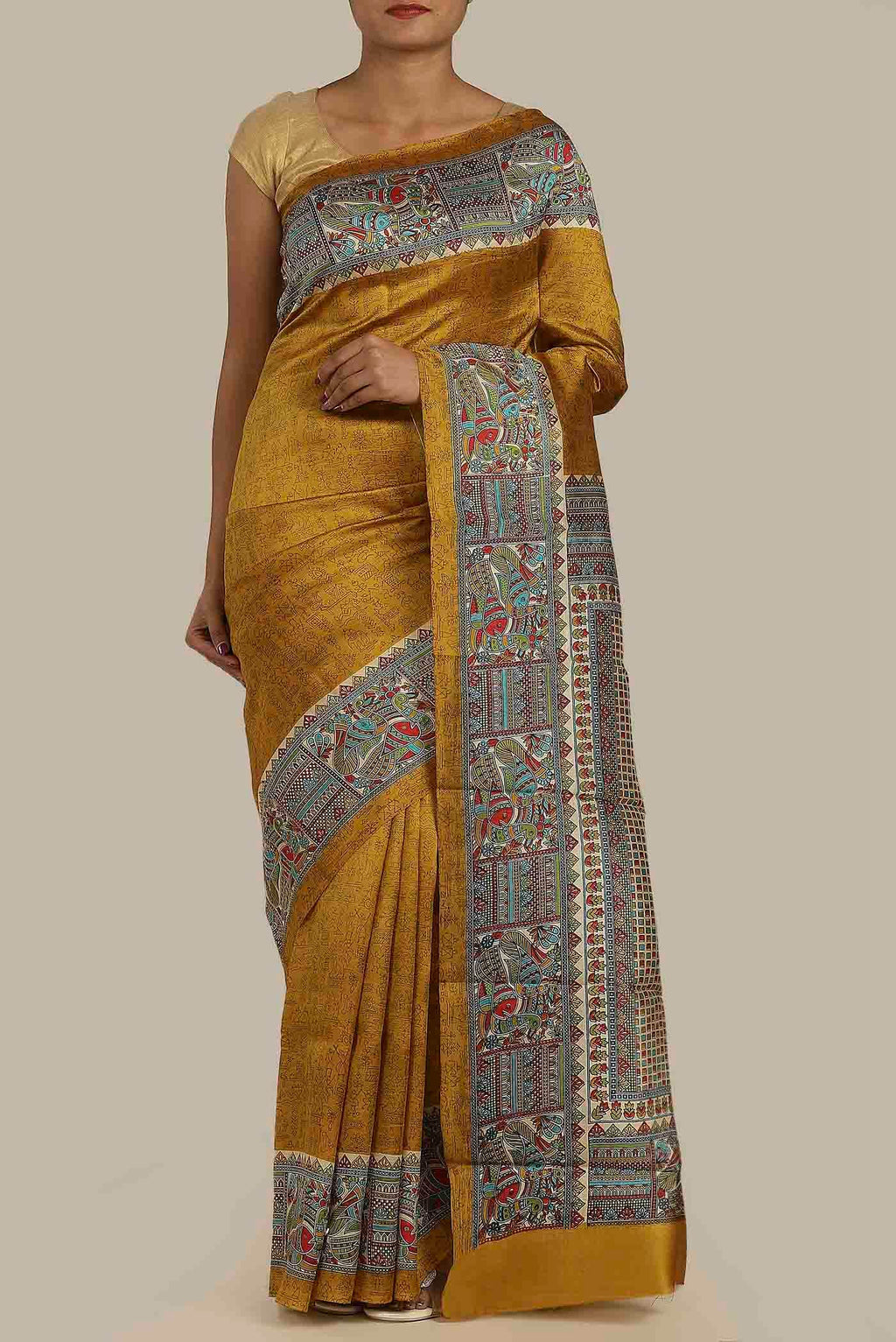 Mustard Tussar Silk Saree