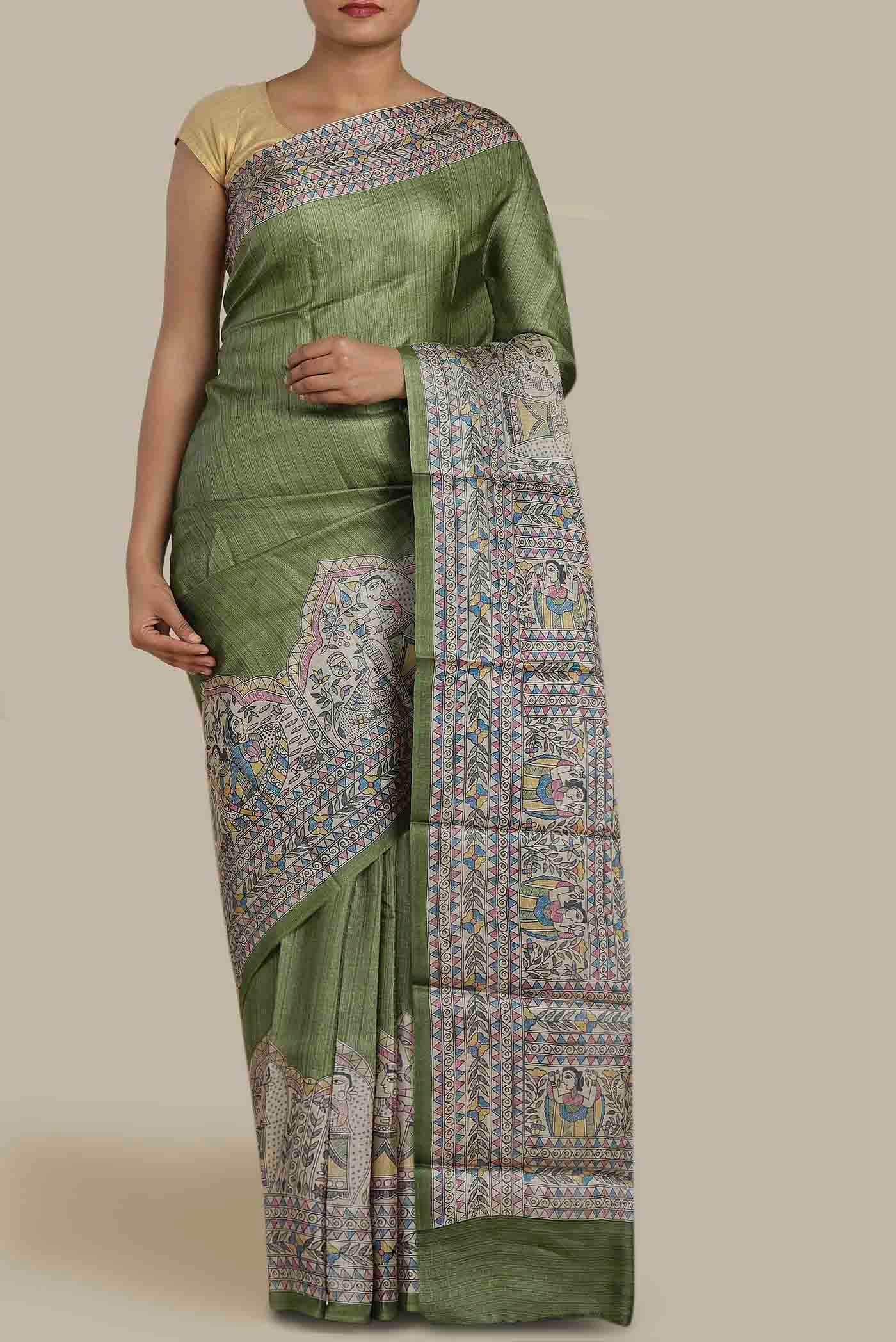 Green Bhagalpuri Tussar Silk Saree