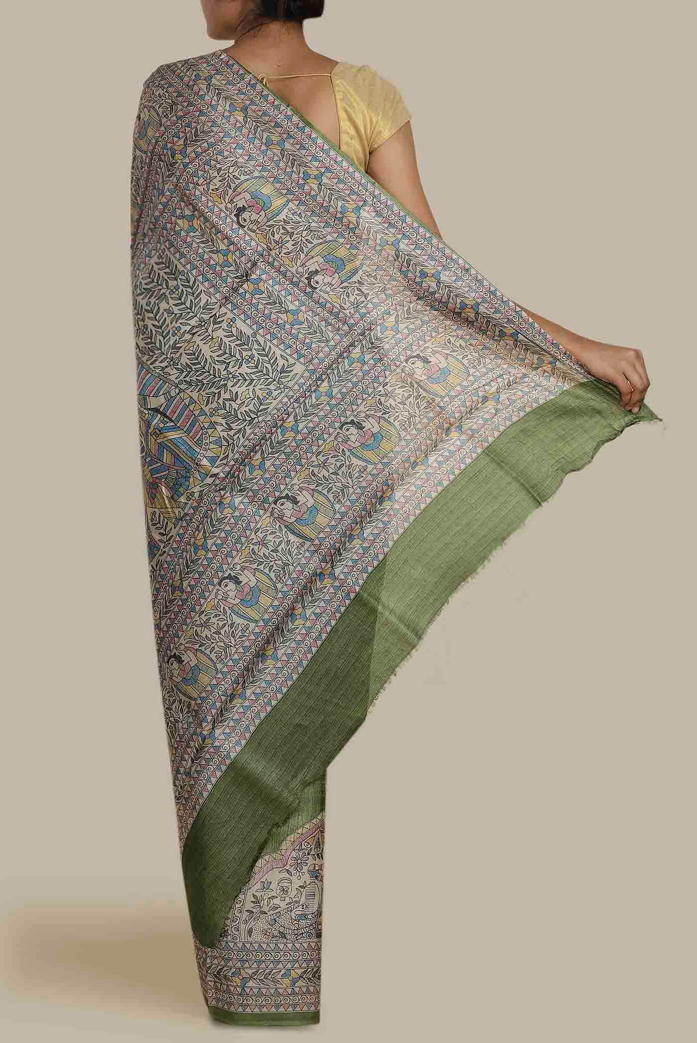 Green Bhagalpuri Tussar Silk Saree