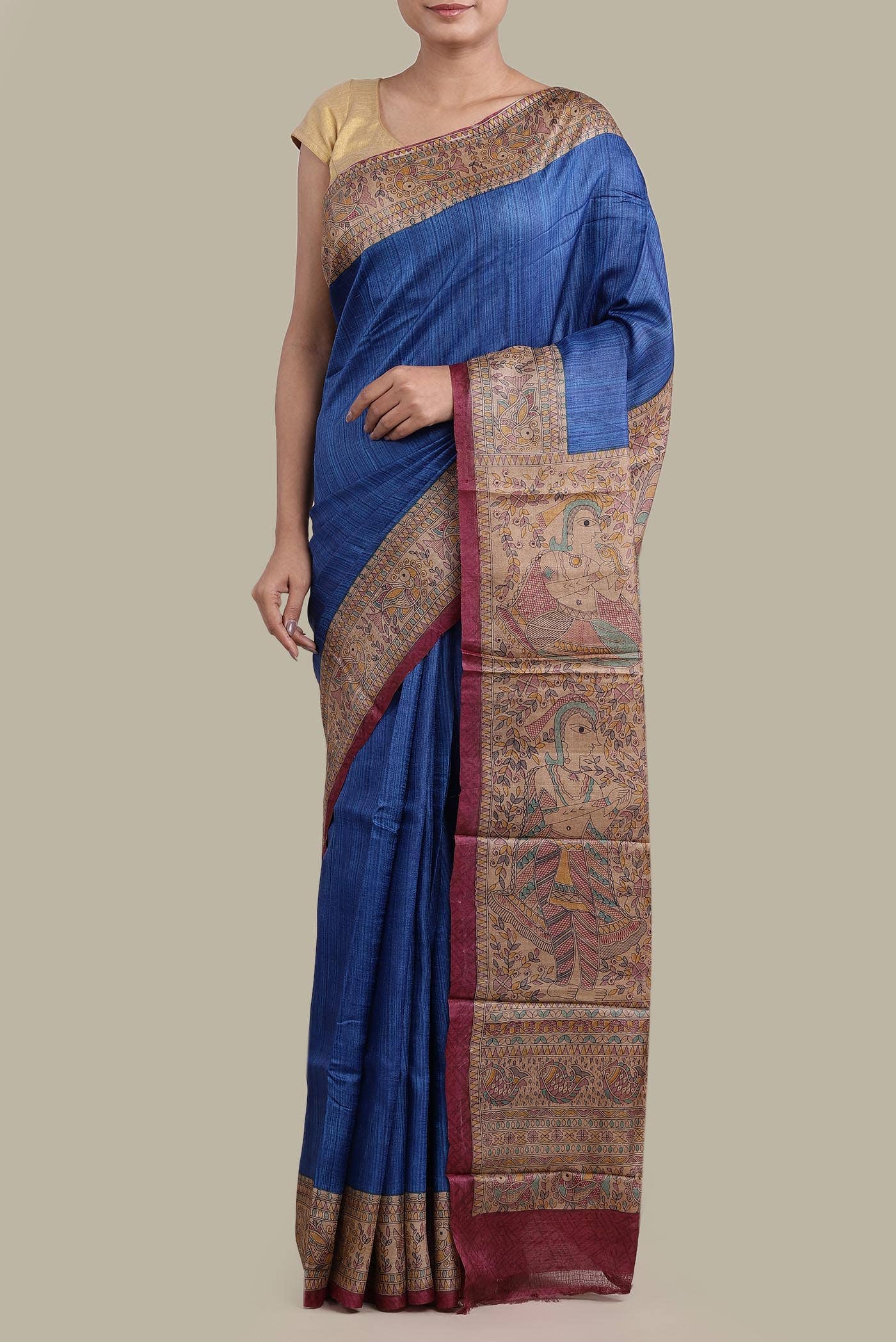 Blue Bhagalpuri Tussar Silk Saree
