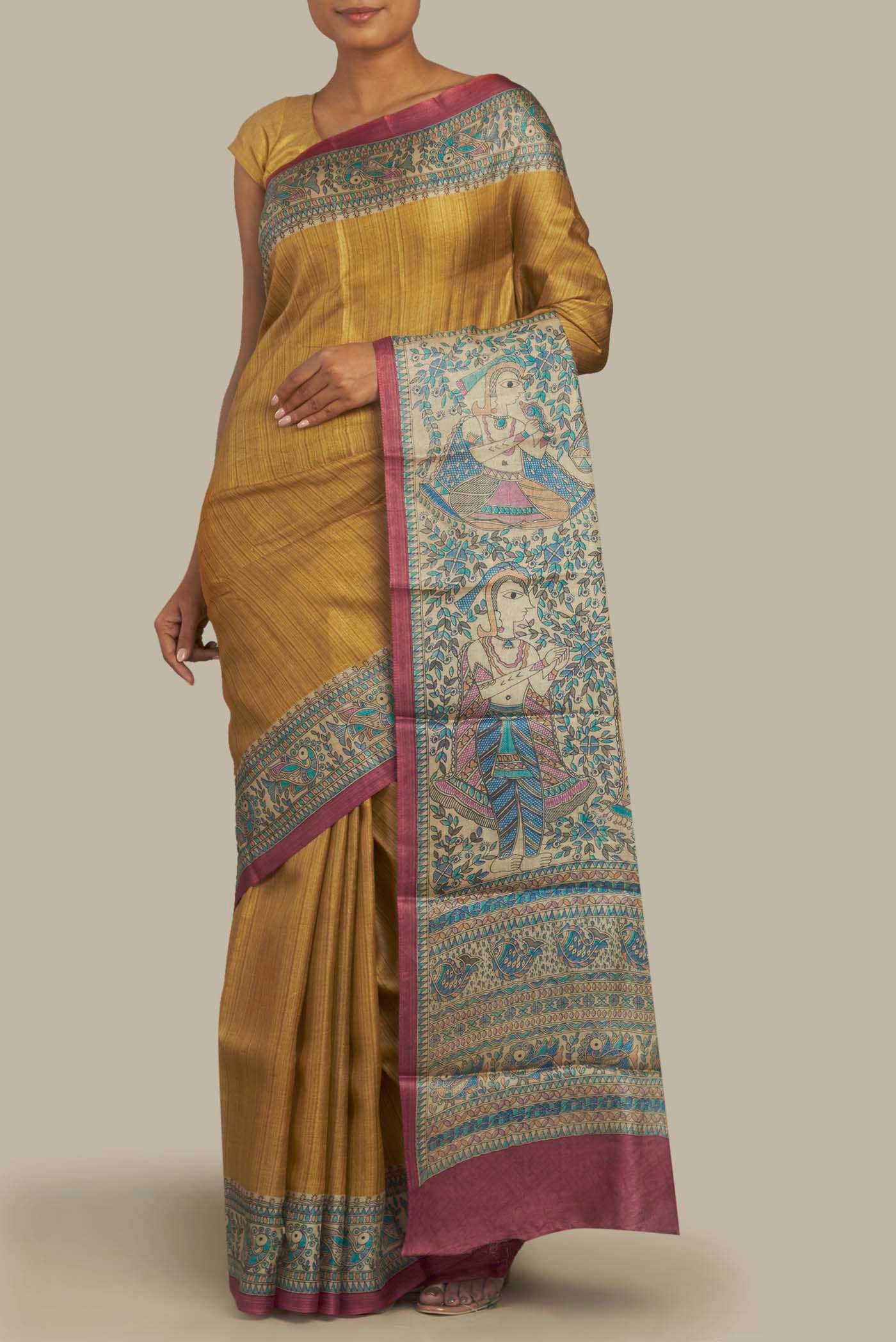 Mustard Tussar Silk Saree