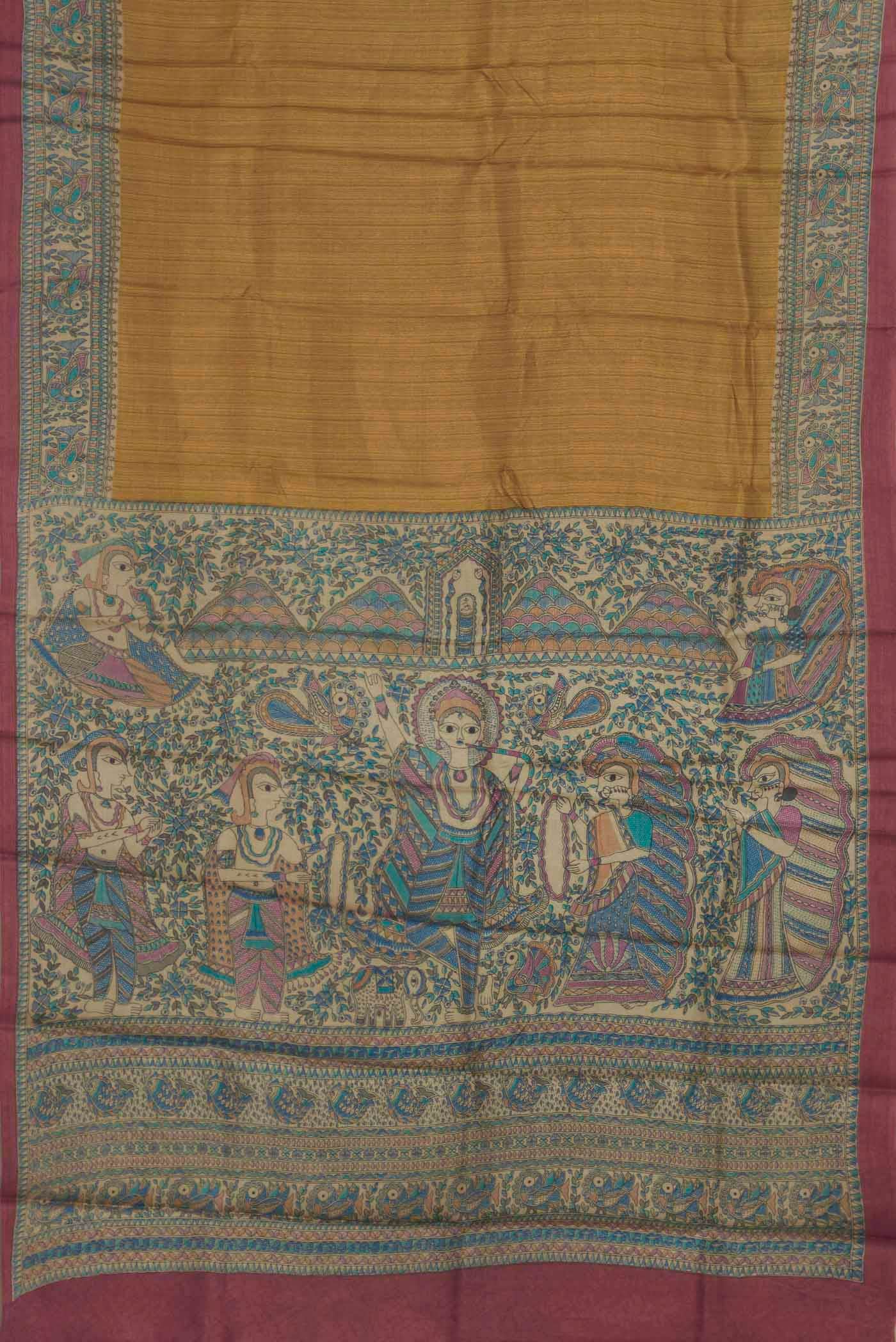 Mustard Tussar Silk Saree