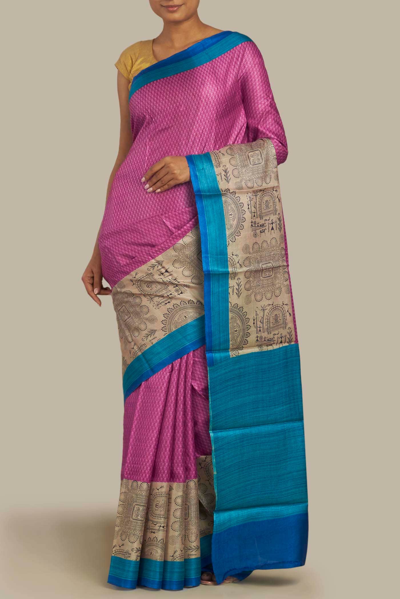 Pink Bhagalpuri Tussar Silk Saree