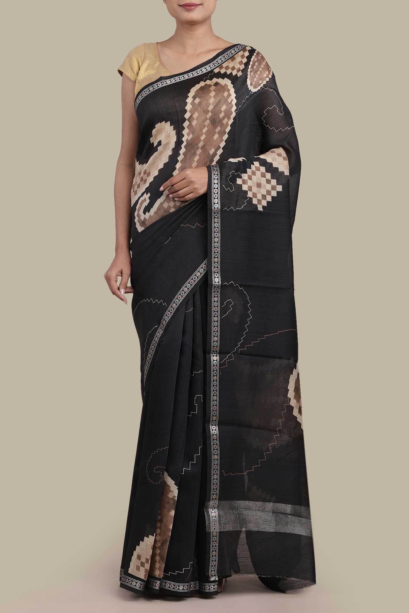 Black Tussar Silk Saree