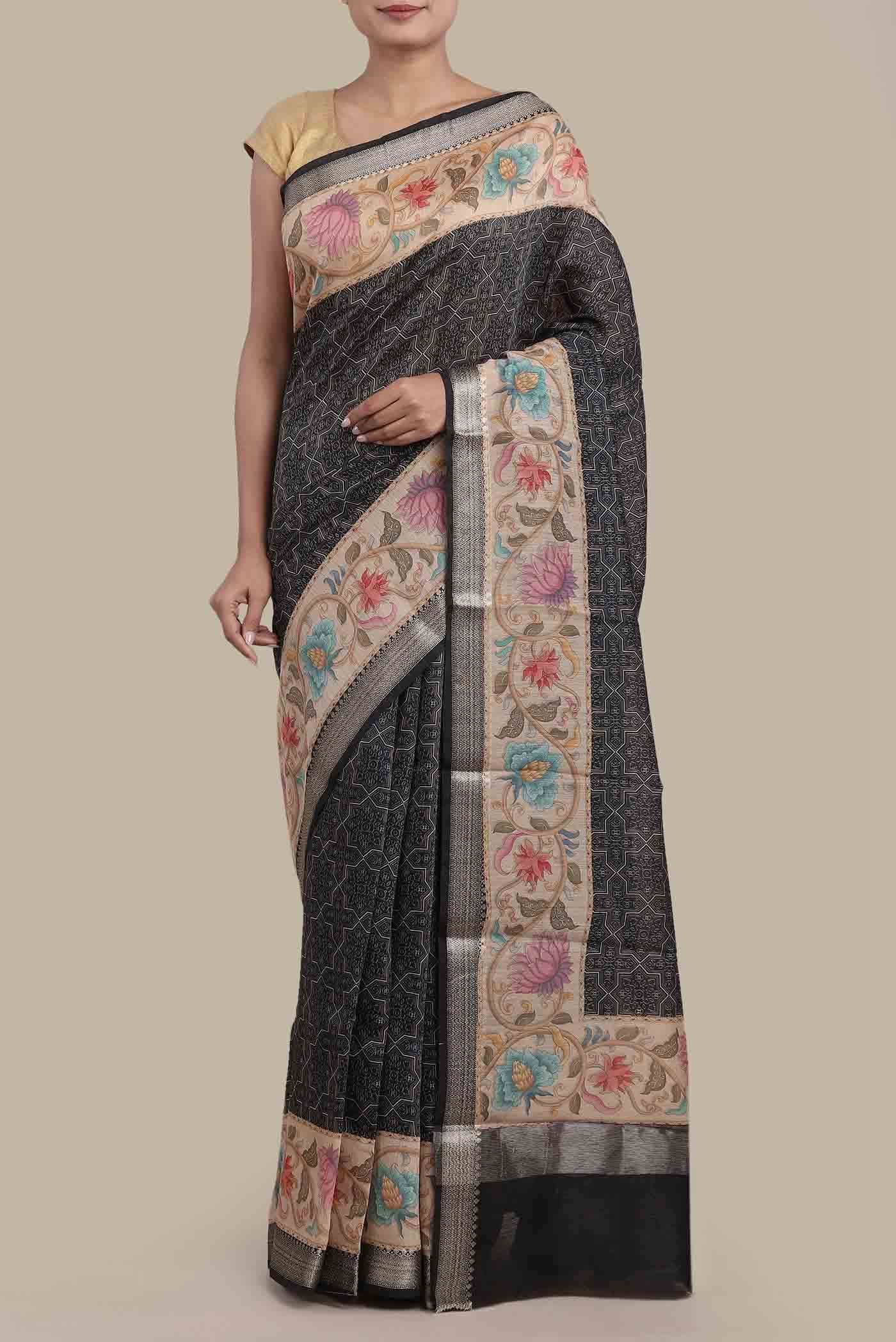 Black Tussar Silk Saree