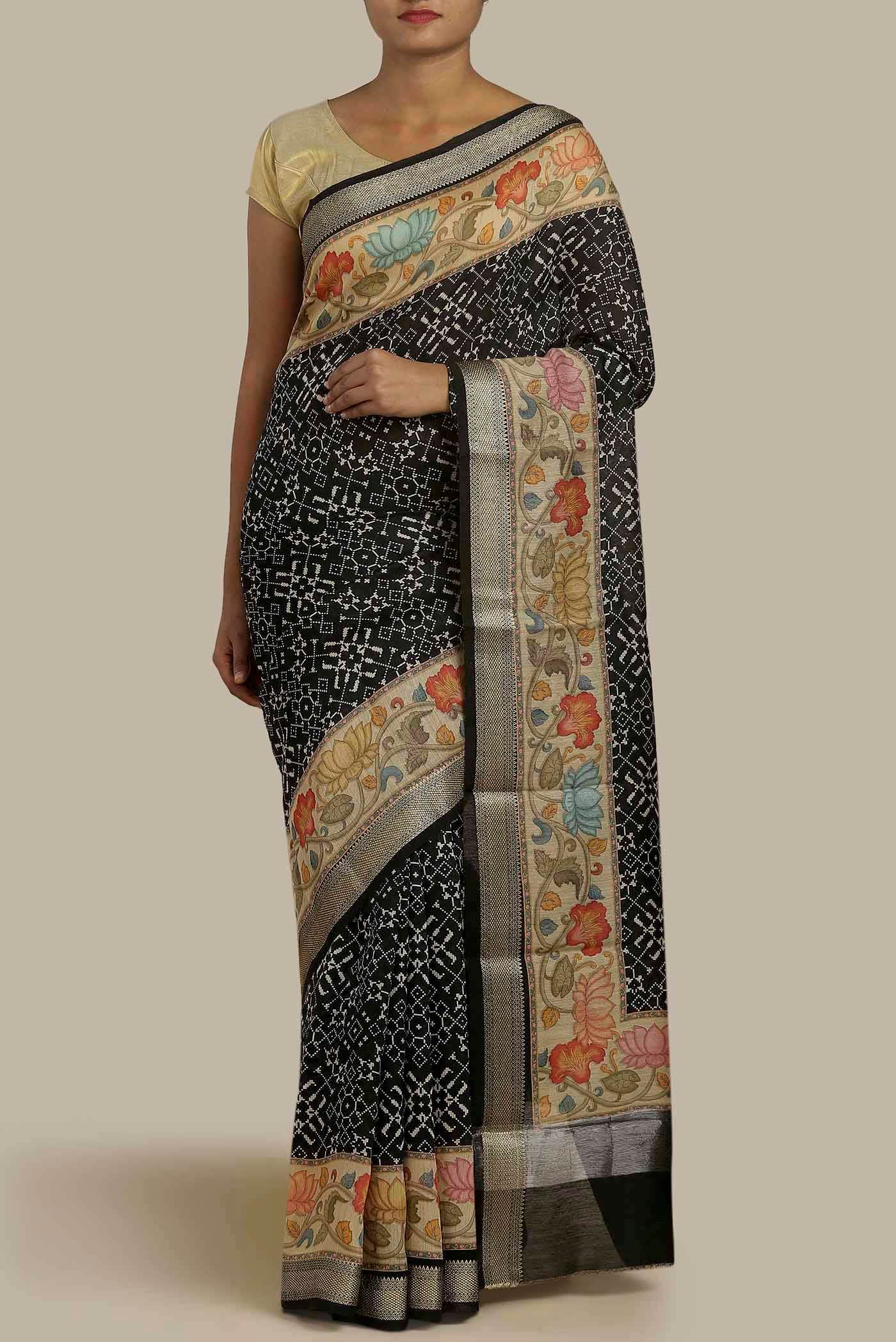 Black Bhagalpuri Tussar Silk Saree
