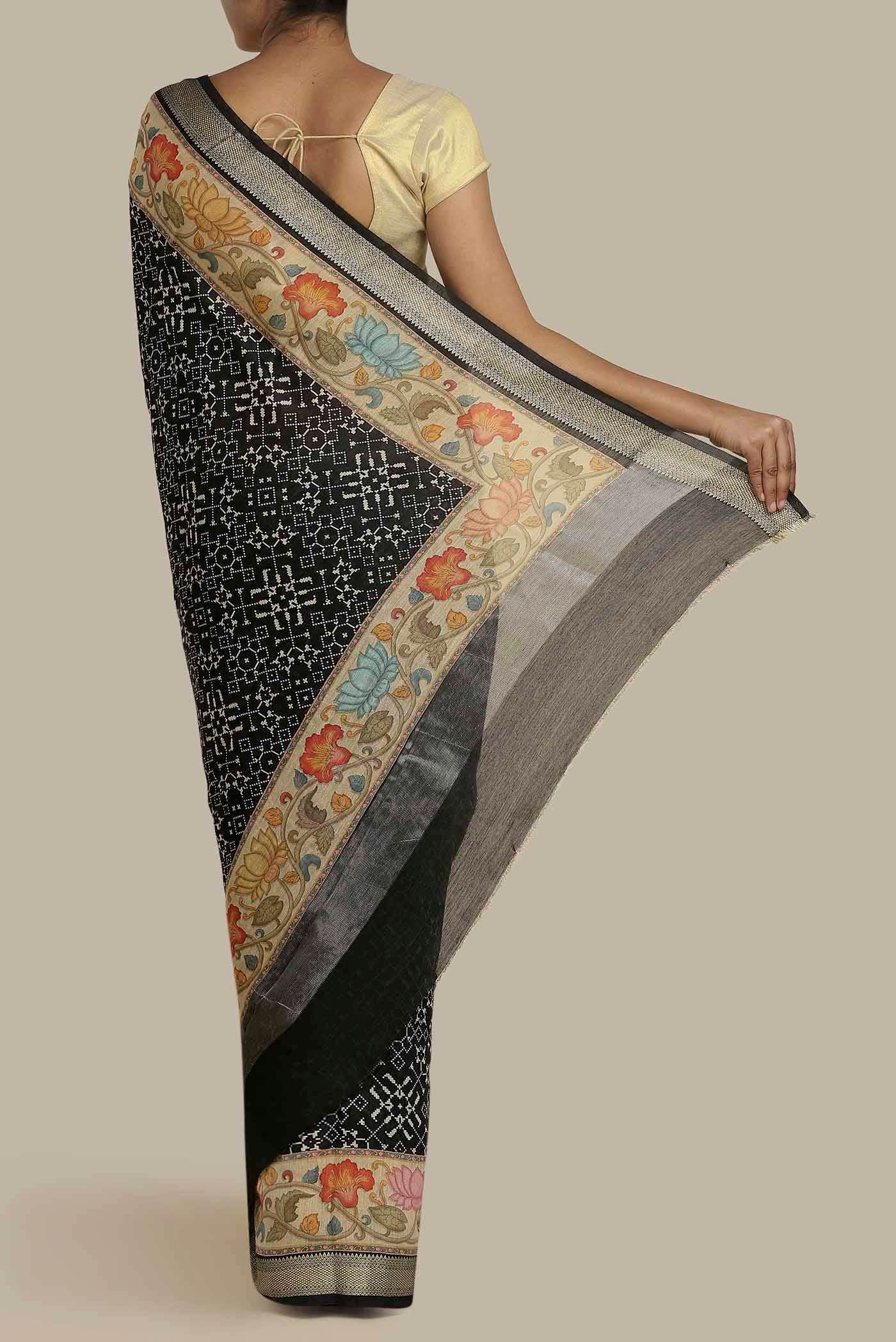 Black Bhagalpuri Tussar Silk Saree