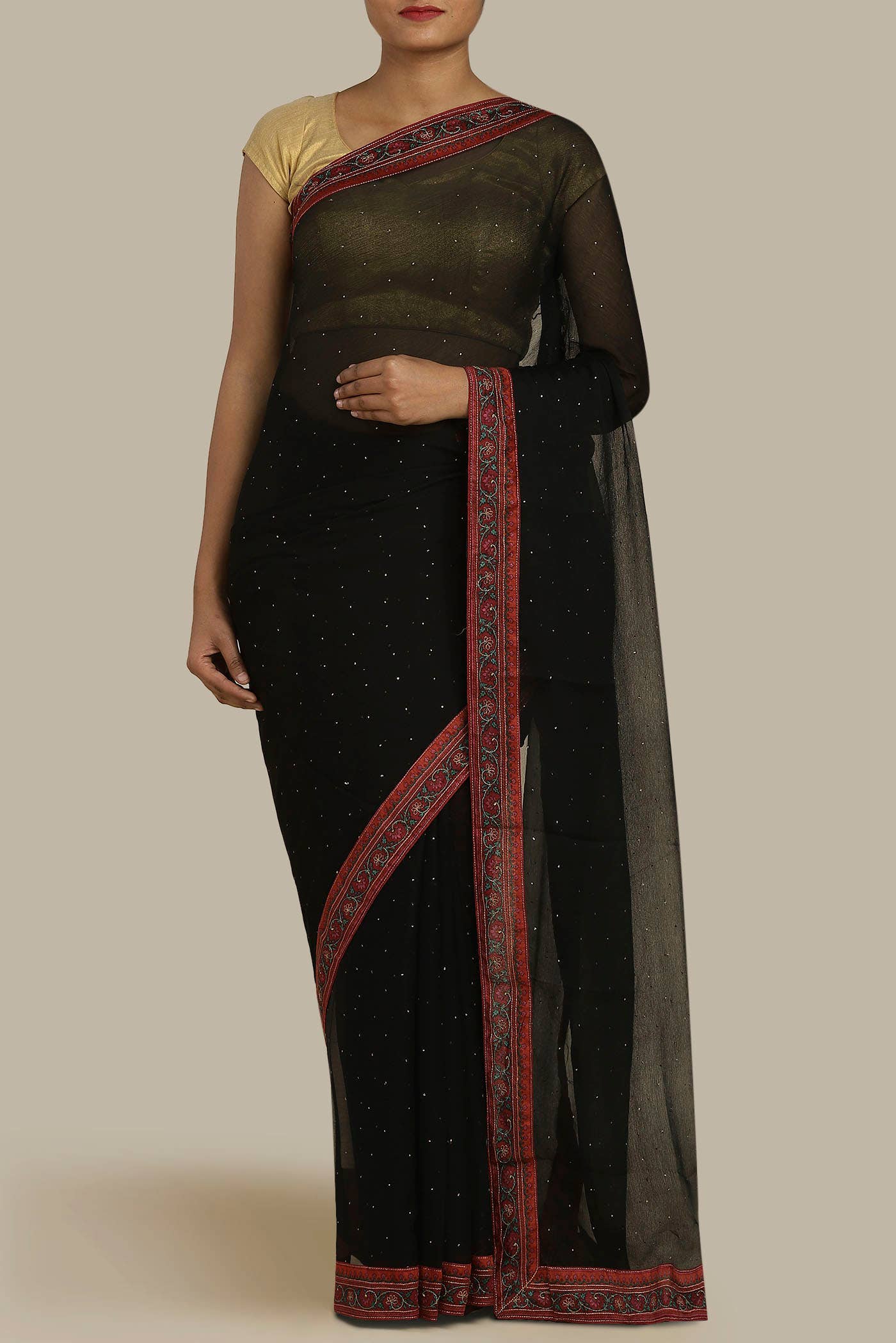 Black Mysore Chiffon Saree