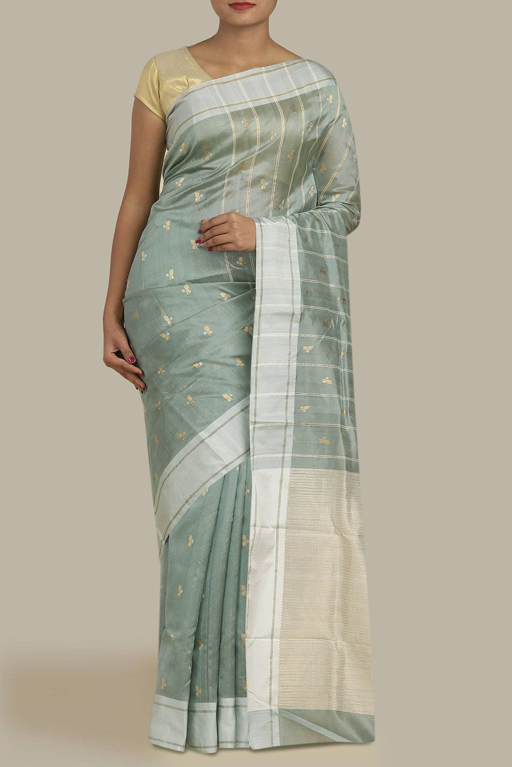 Grey Chanderi Silk Saree
