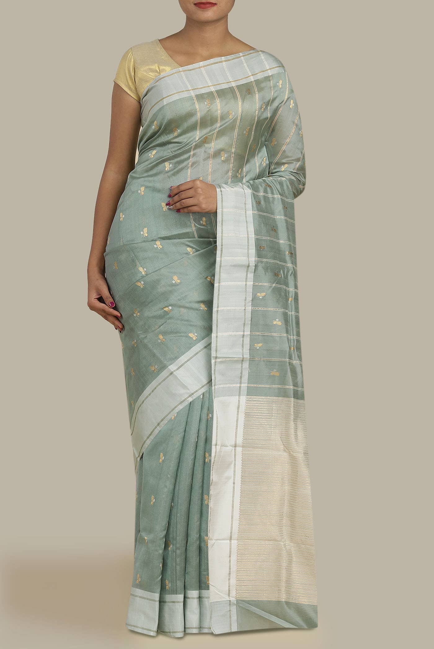 Grey Chanderi Silk Saree