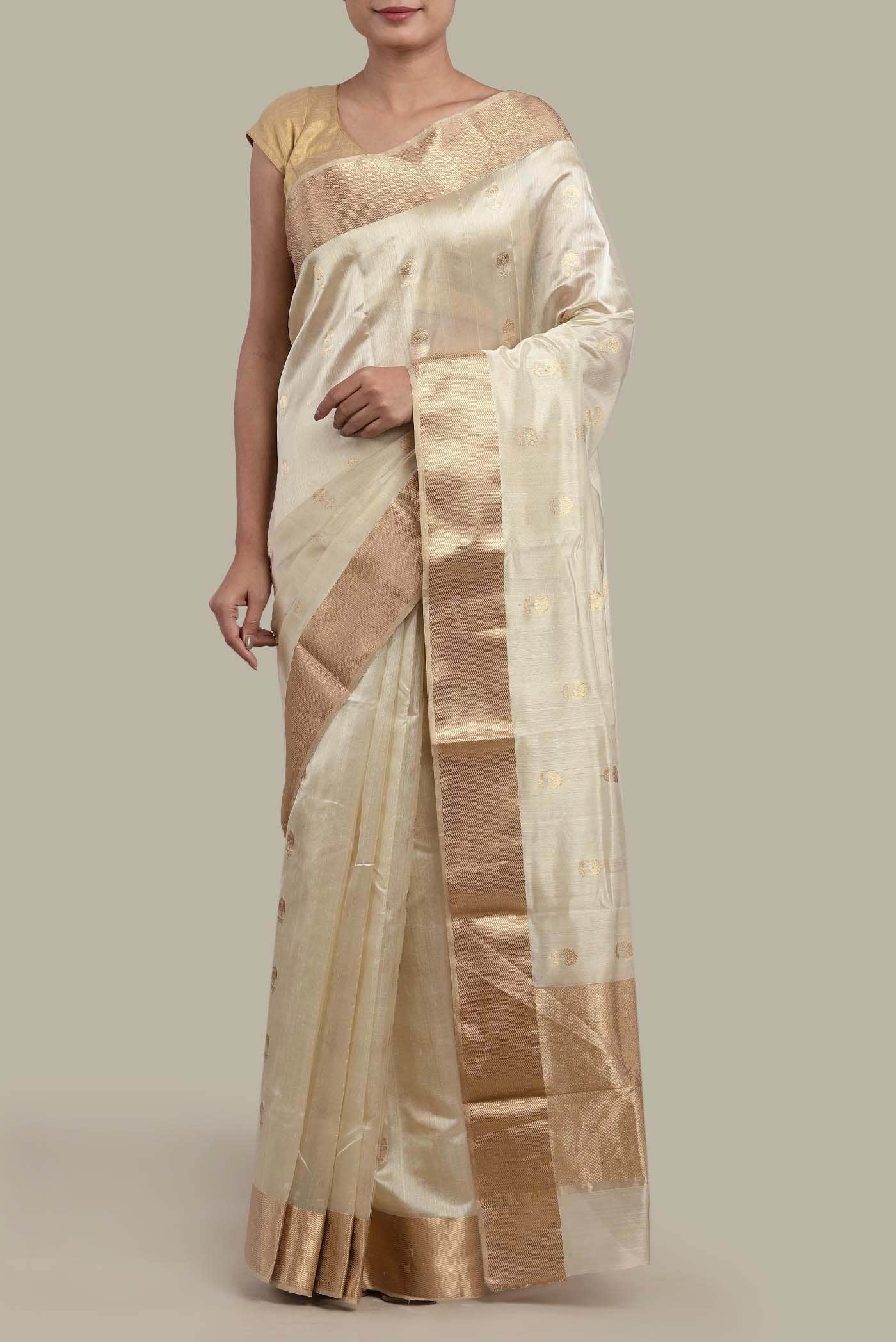 Cream Chanderi Silk Saree