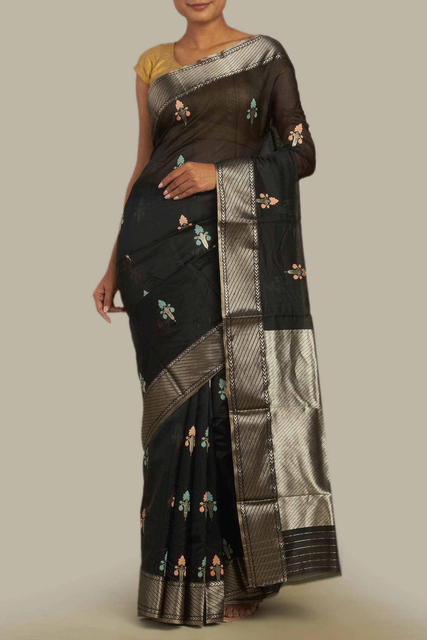 Black Chanderi Silk Cotton Saree
