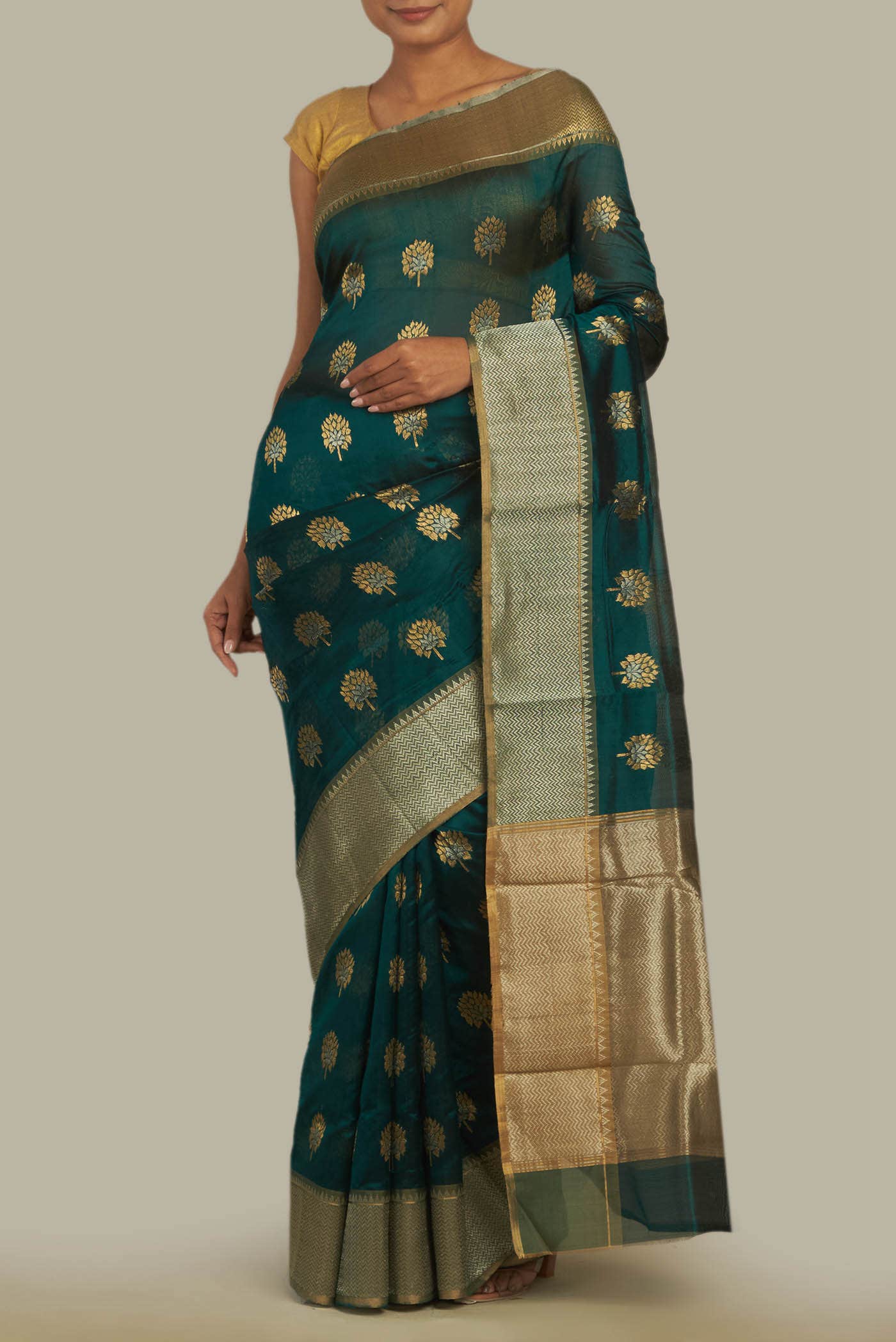 Green Chanderi Silk Cotton Saree