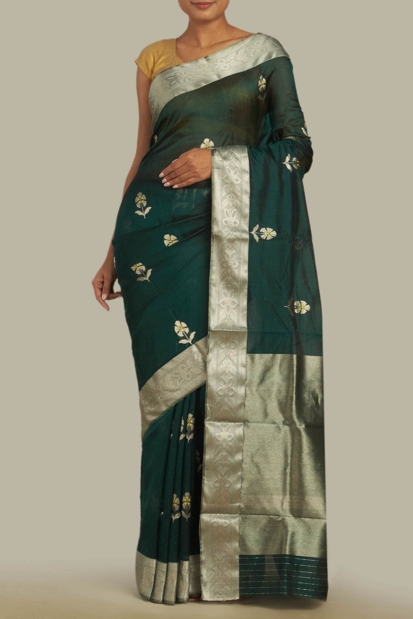 Bottle Green Chanderi Silk Saree