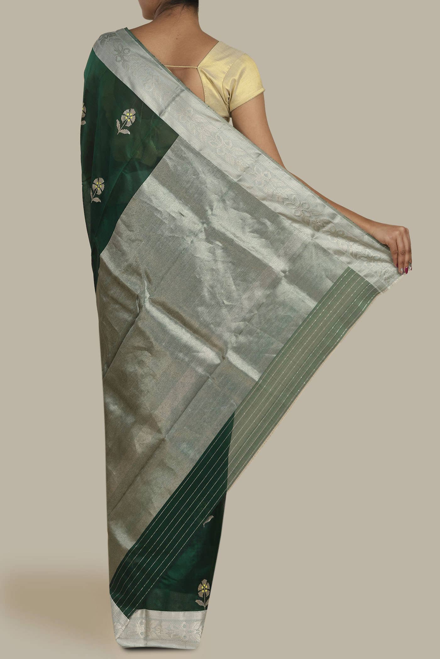 Bottle Green Chanderi Silk Saree