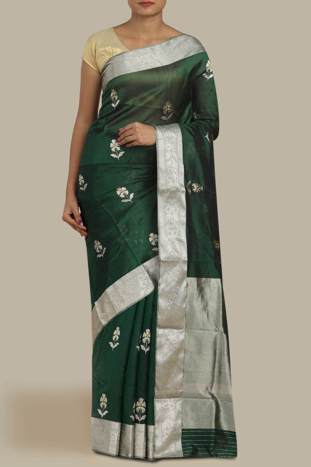 Bottle Green Chanderi Silk Saree