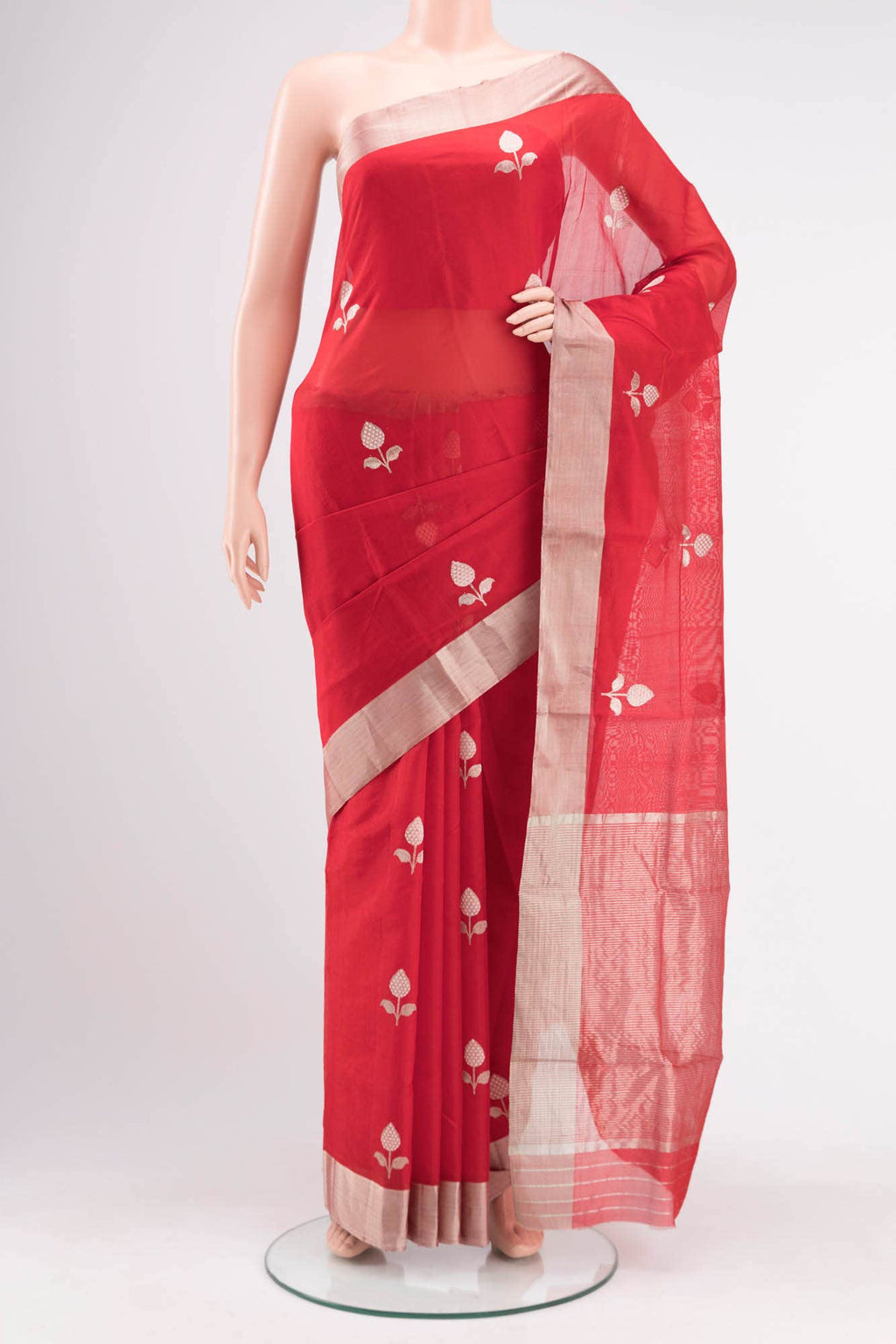 Red Chanderi Silk Saree