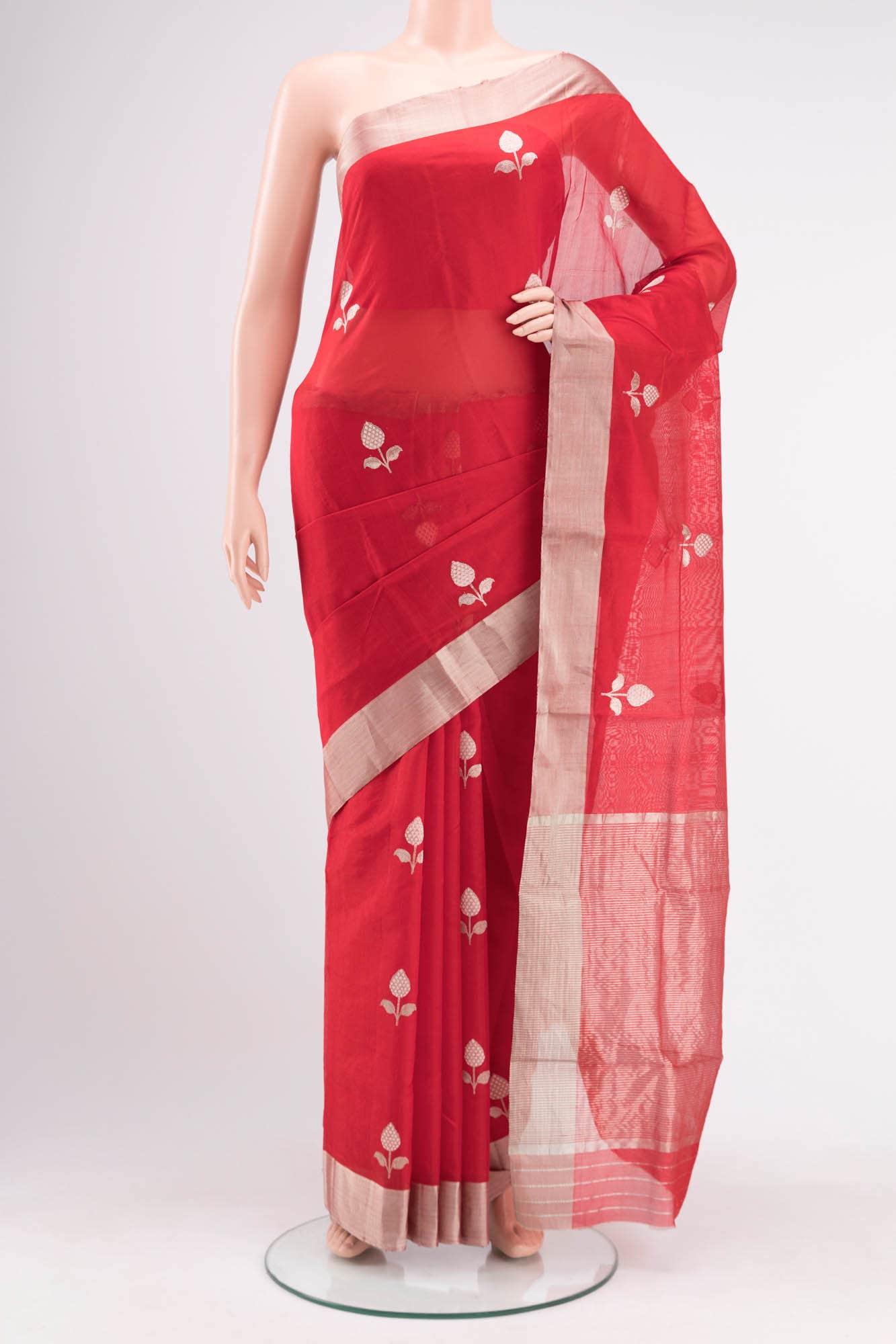 Red Chanderi Silk Saree