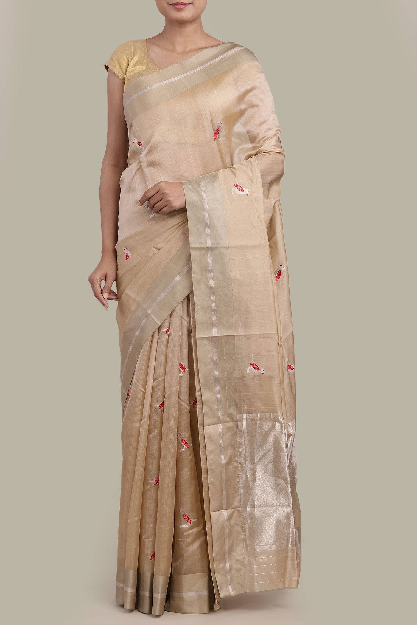 Cream Chanderi Silk Saree