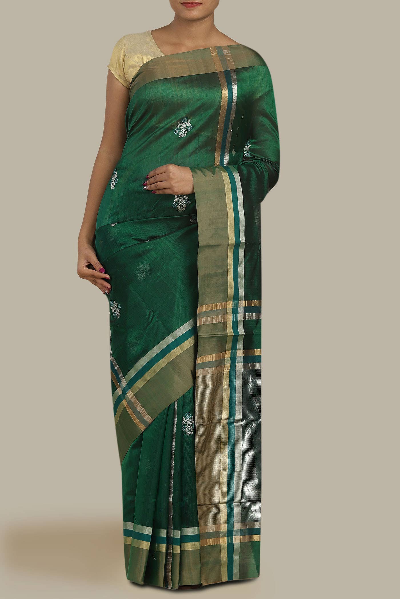 Green Chanderi Silk Cotton Saree