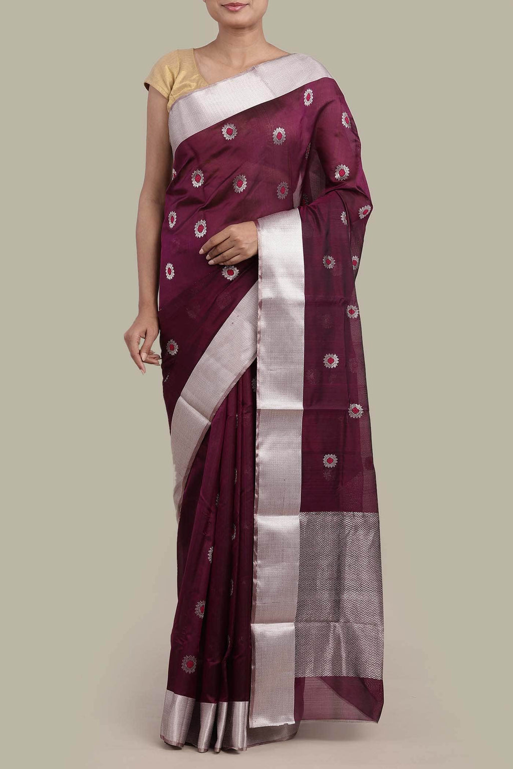 Burgundy Chanderi Silk Saree