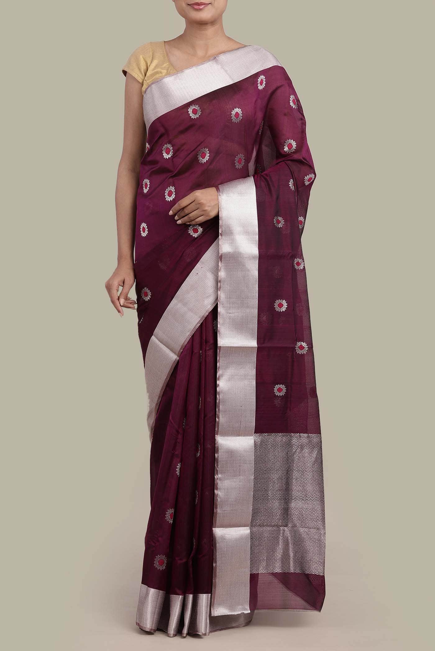 Burgundy Chanderi Silk Saree