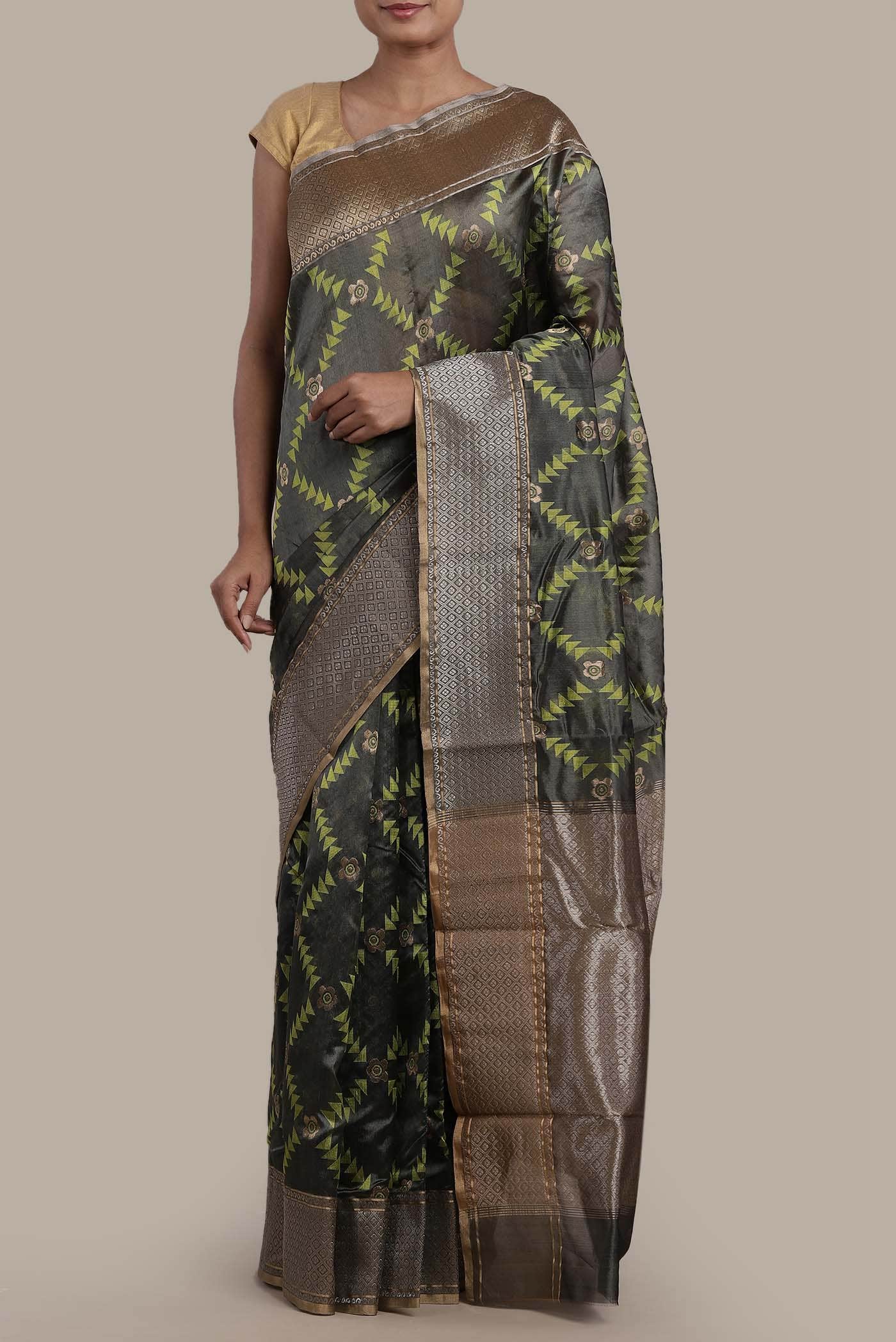 Grey Chanderi Silk Saree