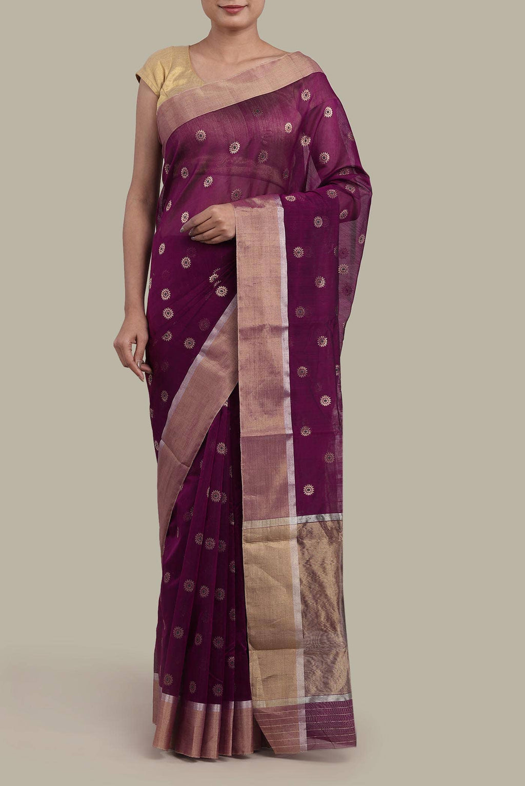 Magenta Chanderi Silk Cotton Saree