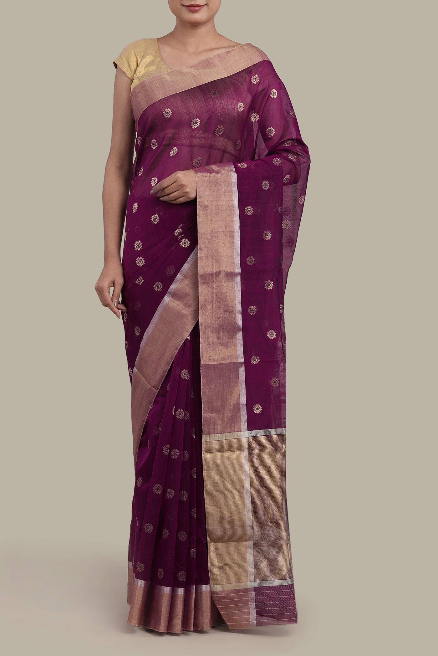 Magenta Chanderi Silk Cotton Saree
