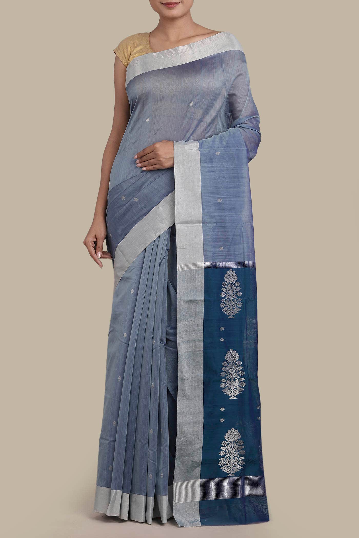 Blue Chanderi Silk Cotton Saree