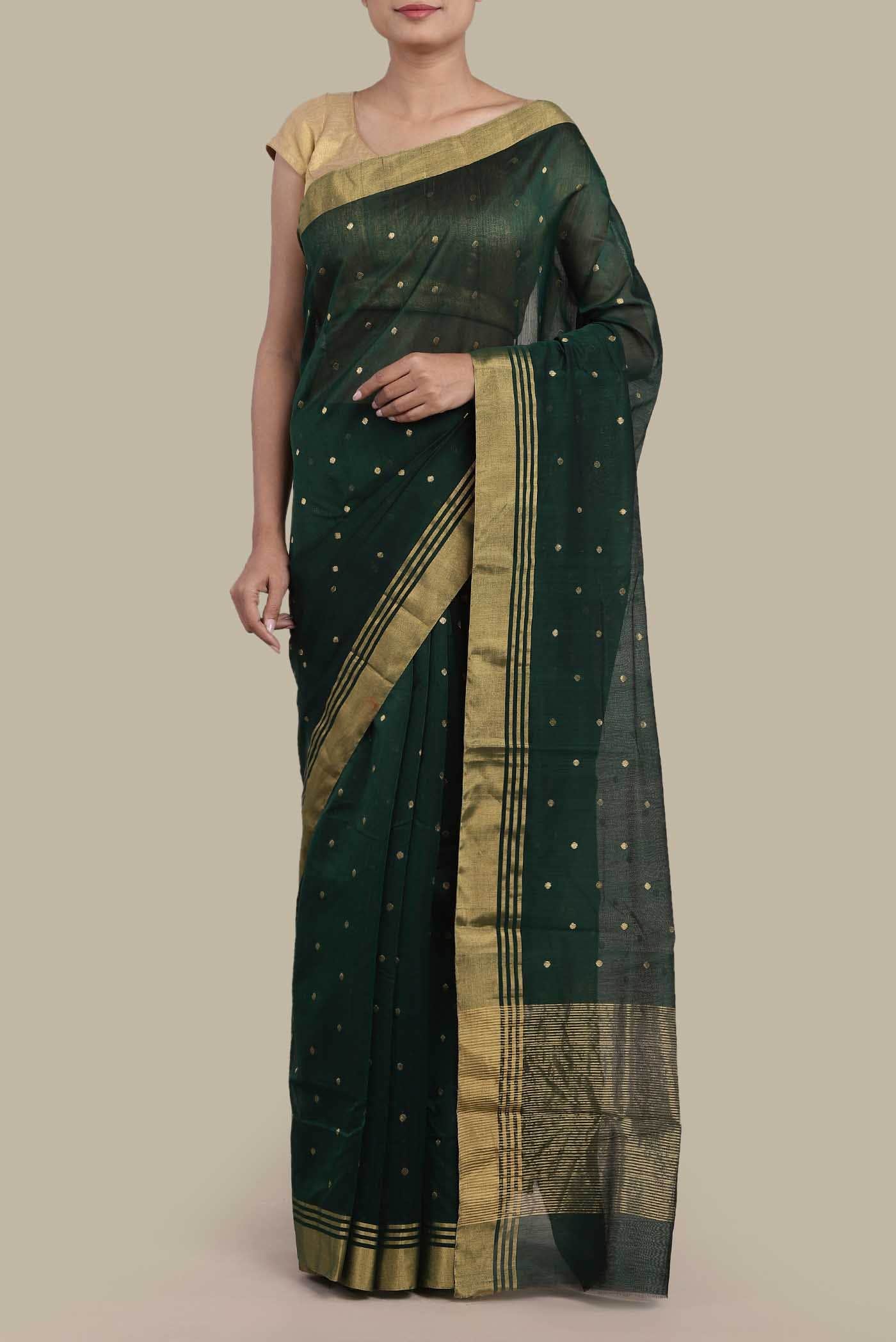 Green Chanderi Silk Cotton Saree