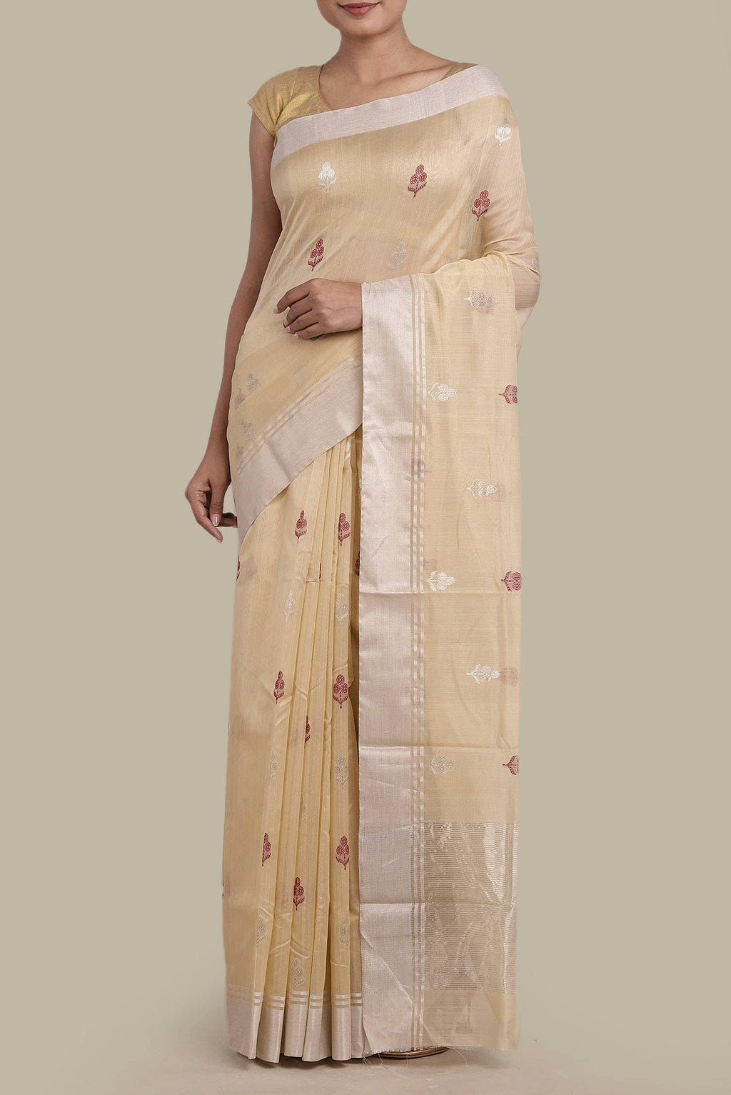Beige Chanderi Silk Cotton Saree