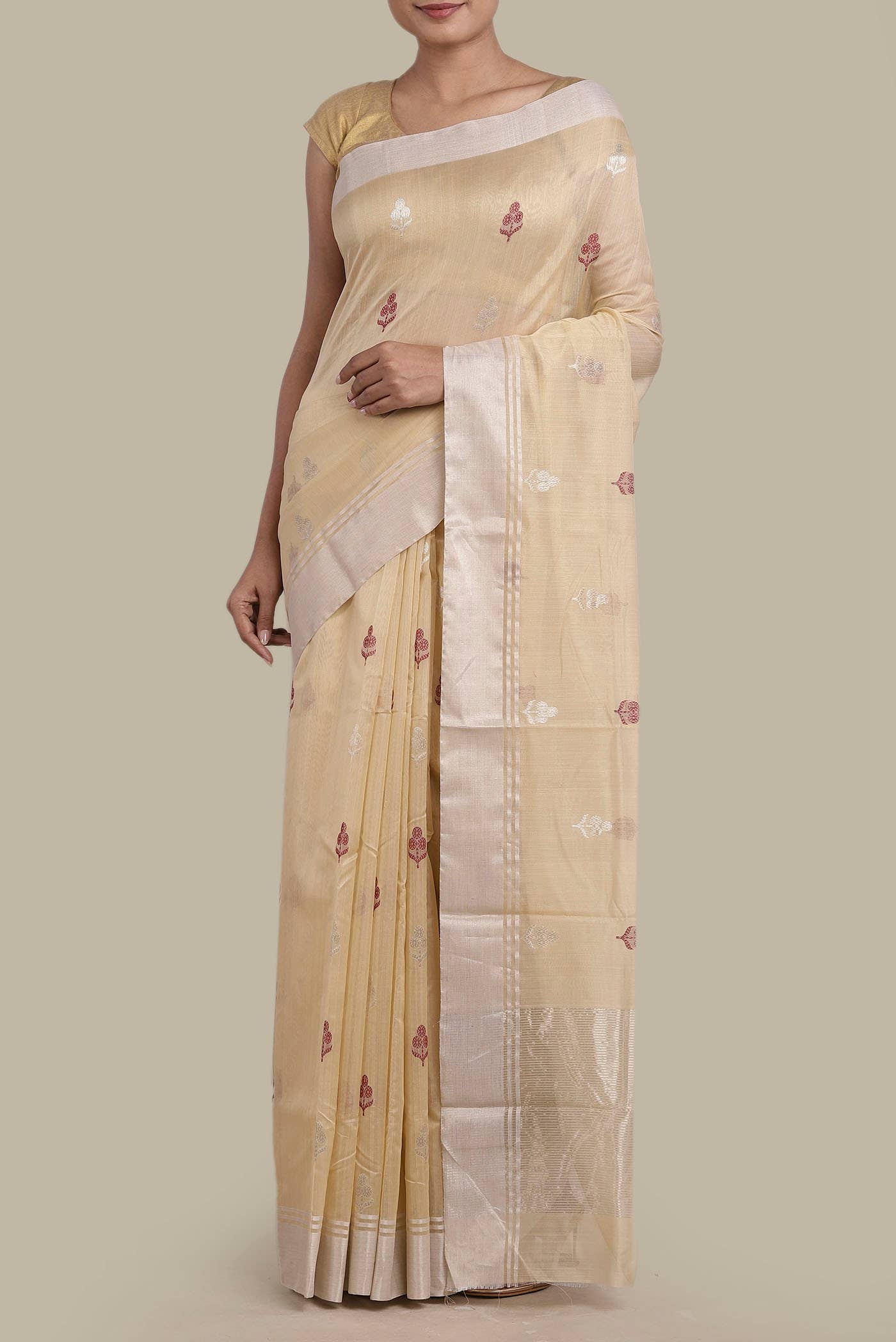 Beige Chanderi Silk Cotton Saree